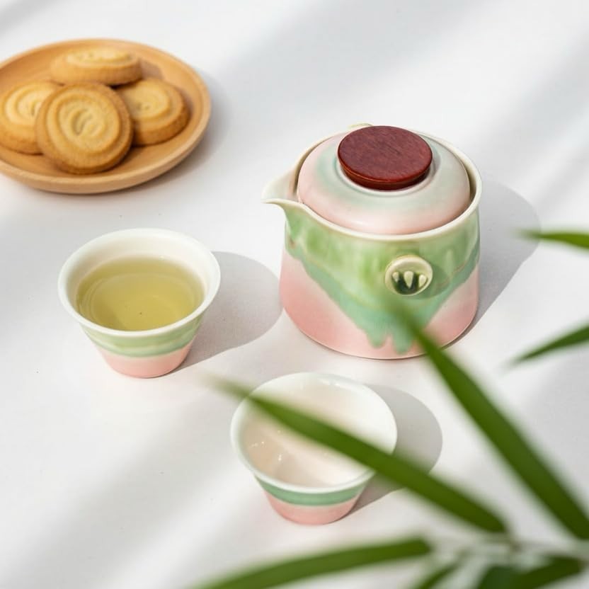 Hermit Life Chinese Travel Tea Set, Portable Ceramic Teapot for One to Two,