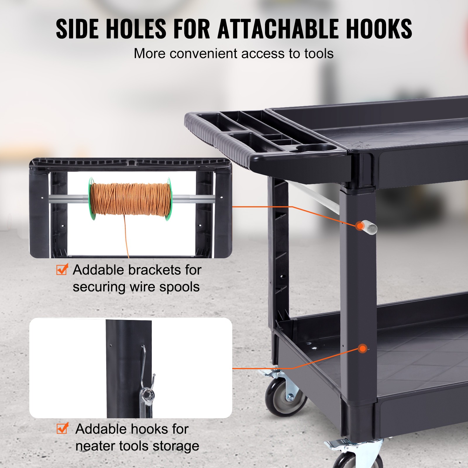 VEVOR Utility Service Cart 2 Shelf 550LBS 360° Swivel Wheels (2 with Brakes)