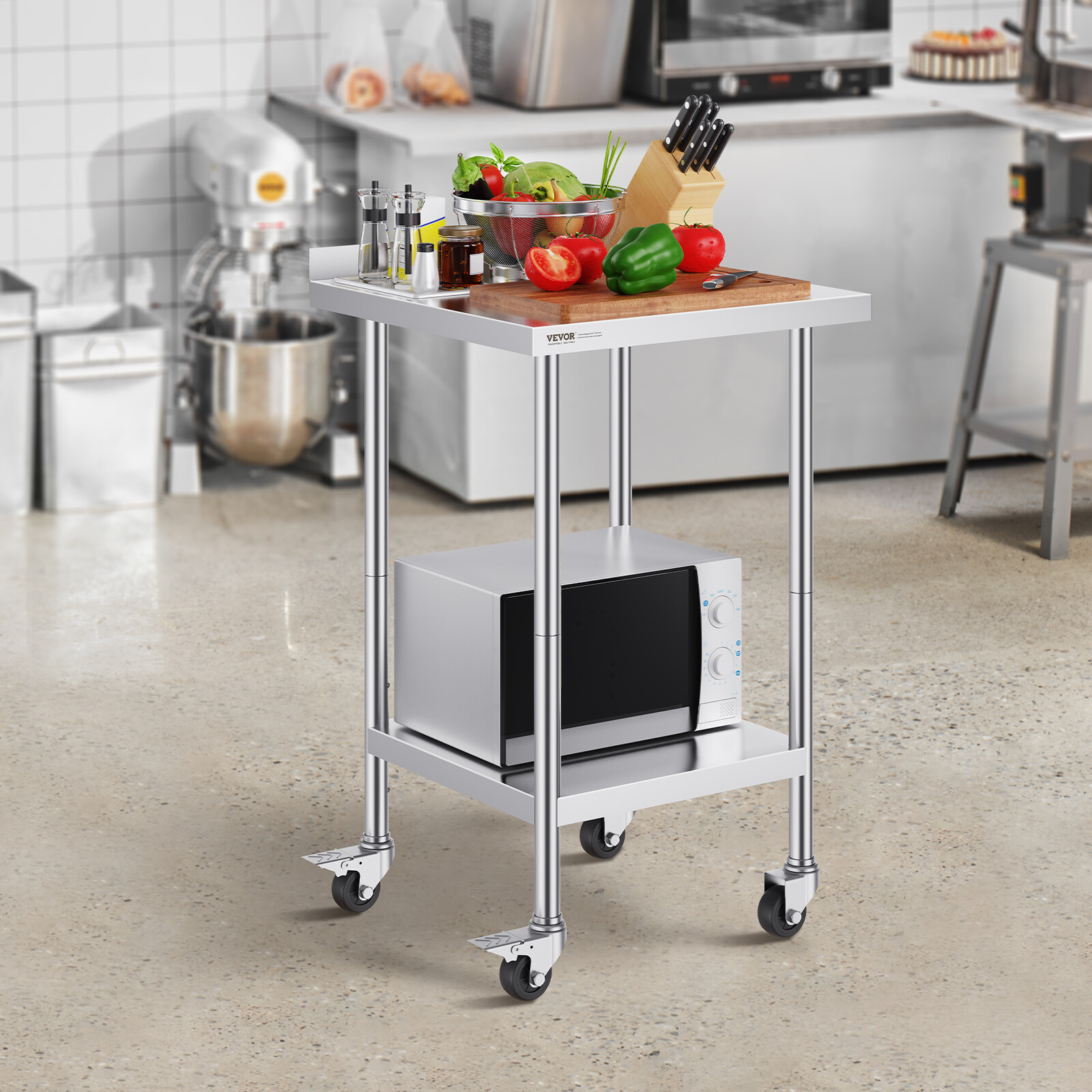 VEVOR Stainless Steel Work Table Commercial Food Prep Table 24″x24″ with Casters