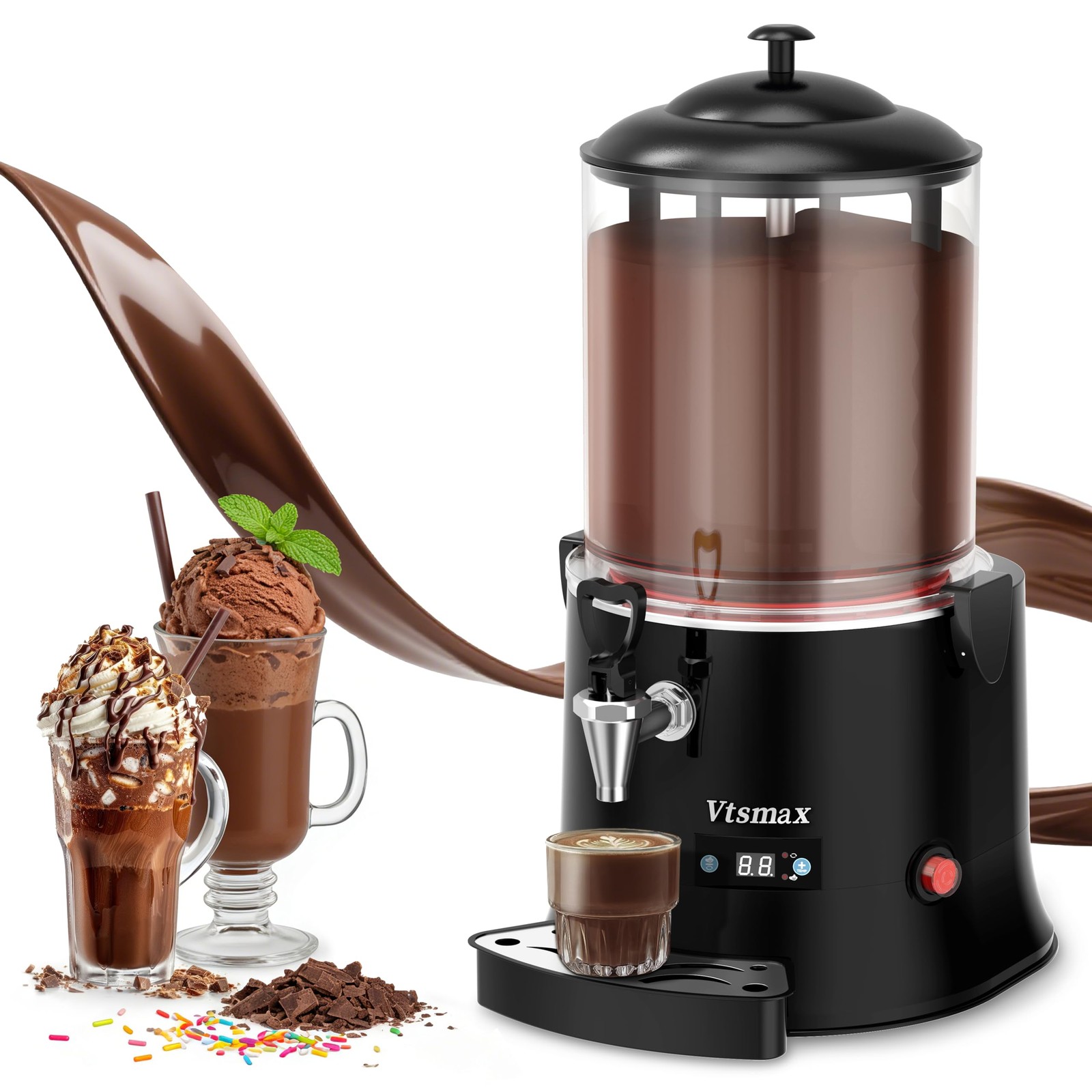 Vtsmax 10L/2.6Gal Commercial Hot Chocolate Machine Hot Drink Dispenser, 86-194°F