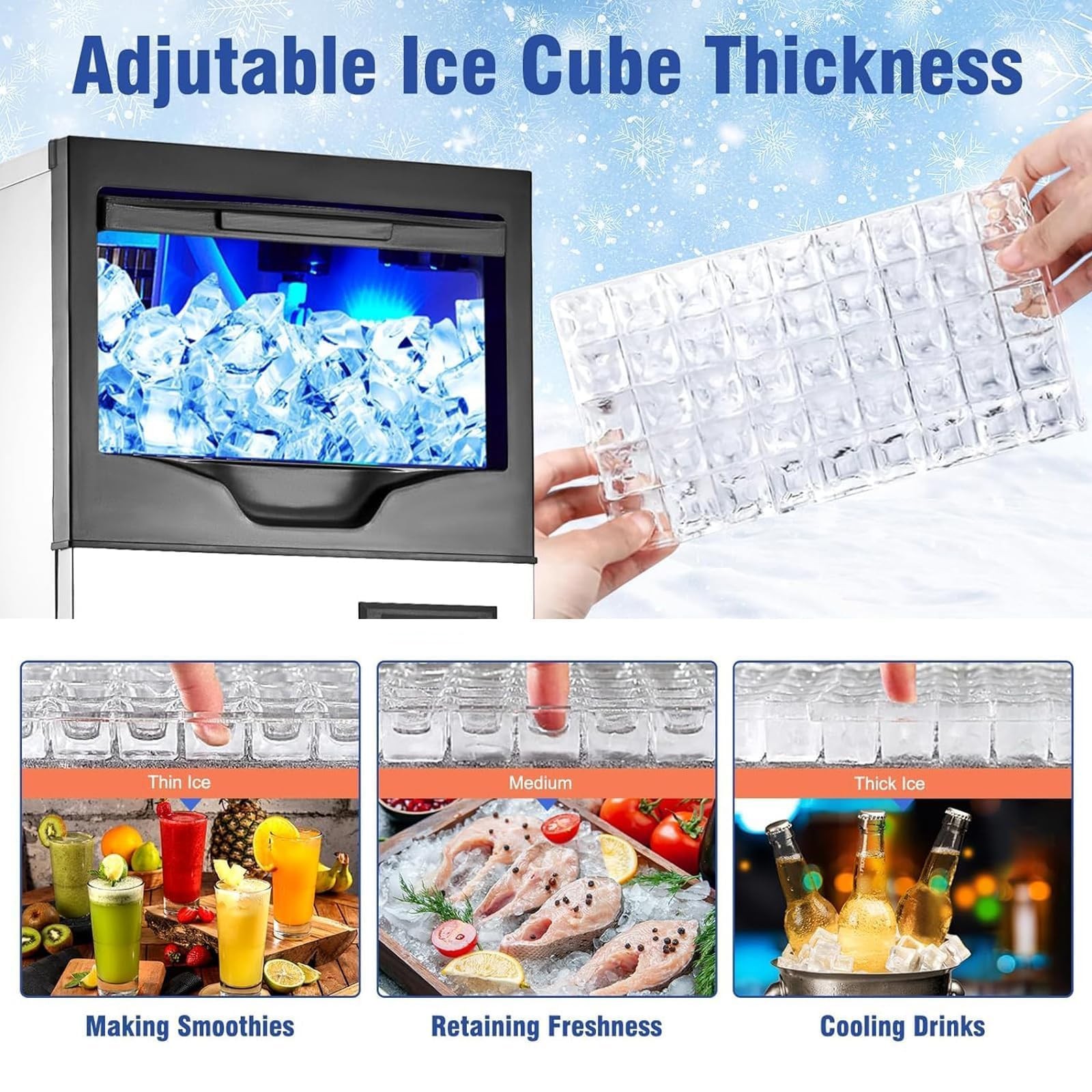 100Lbs/24H Commercial Ice Maker ,Stainless Steel Under Counter Ice Cube Machine
