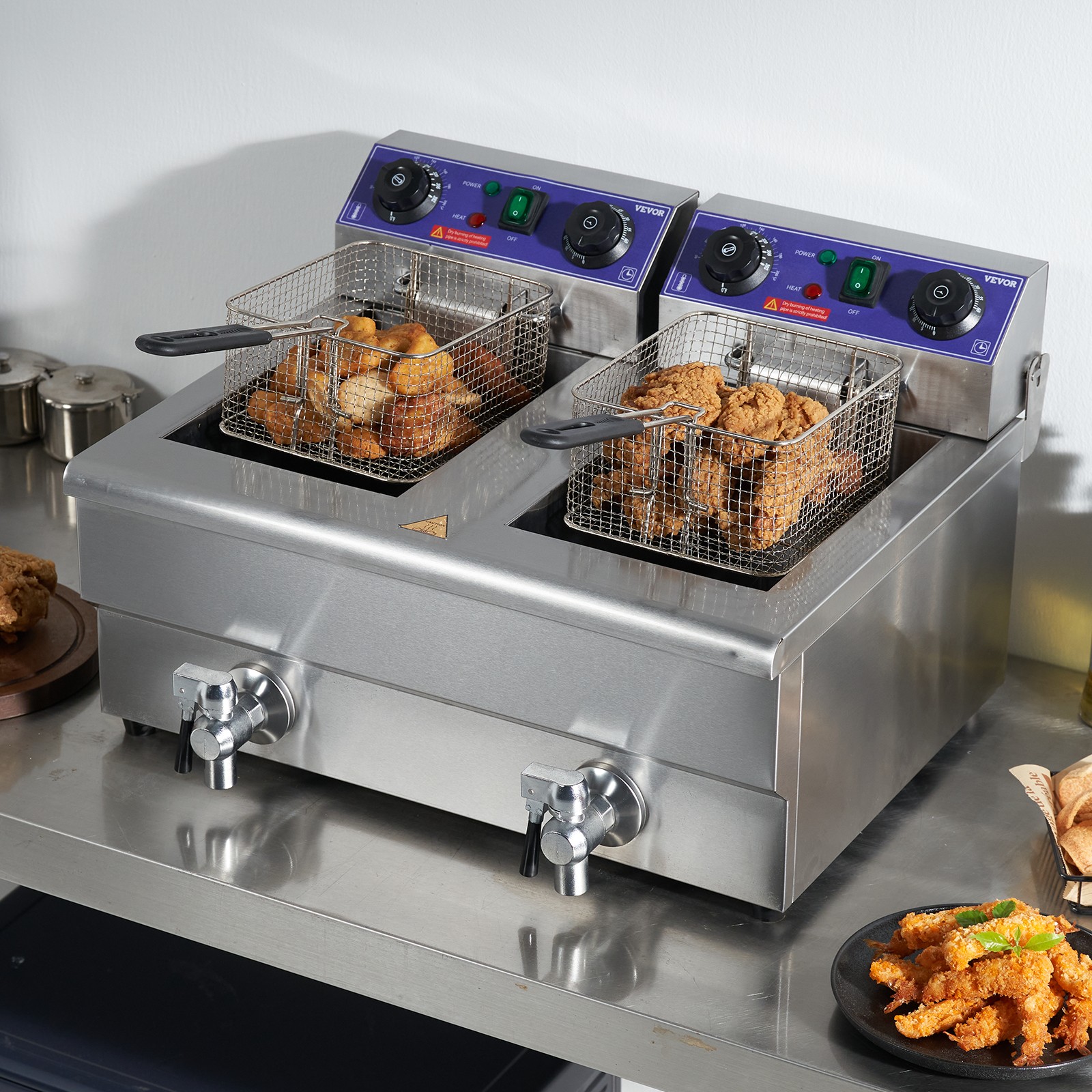 VEVOR Commercial Electric Deep Fryer Countertop Fryer 3000W Dual Tank 2x11Qt/11L