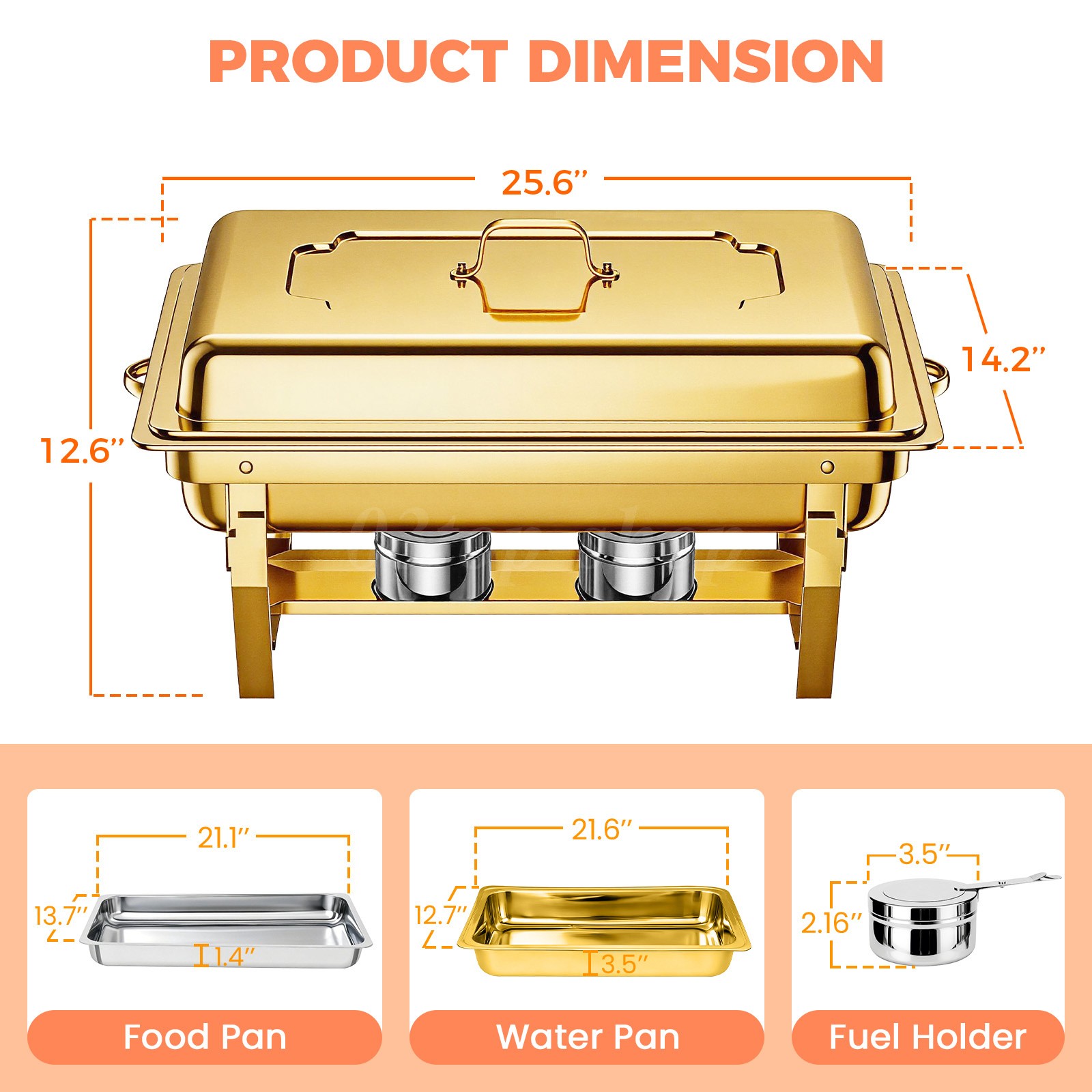 9Qt 4X Chafing Dish Buffet Set GOLD 316 Stainless Steel Chafer for Catering
