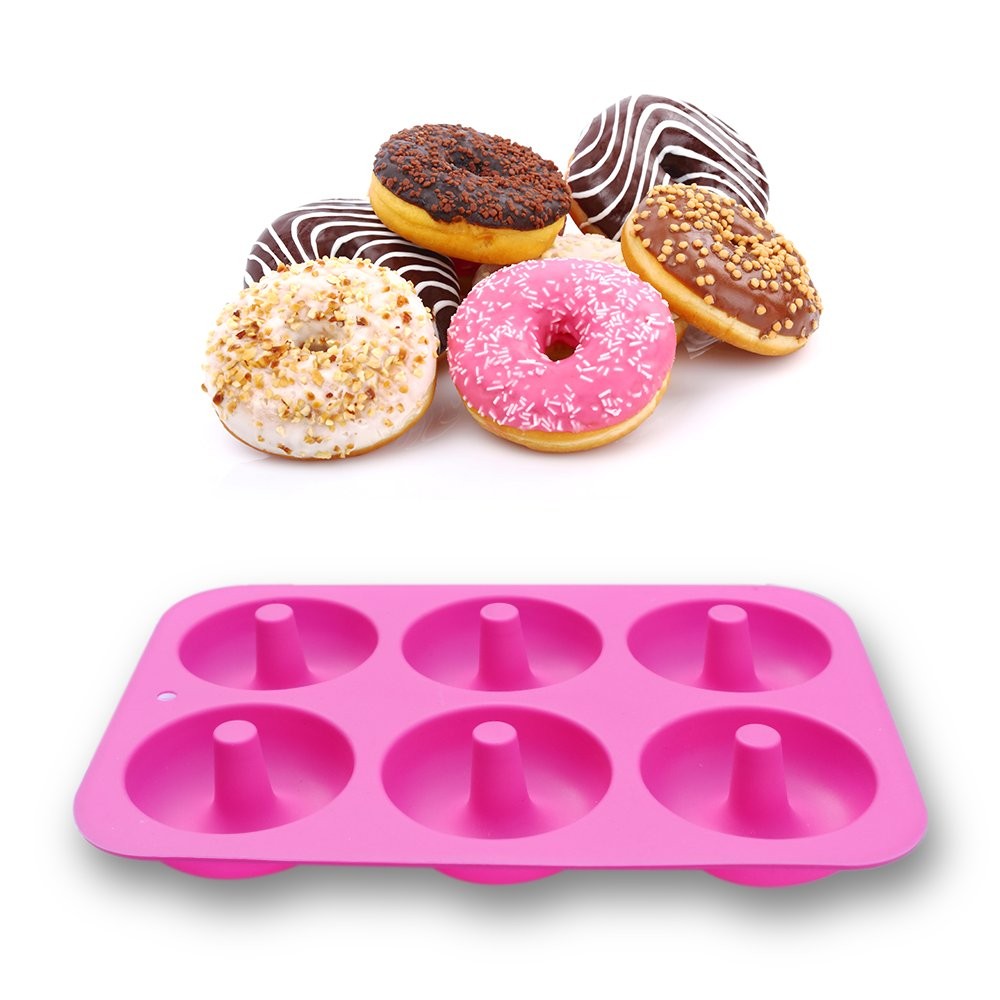 homEdge Silicone Donut Molds, 2-Pack of 10*7*1 inches, Pink and Green