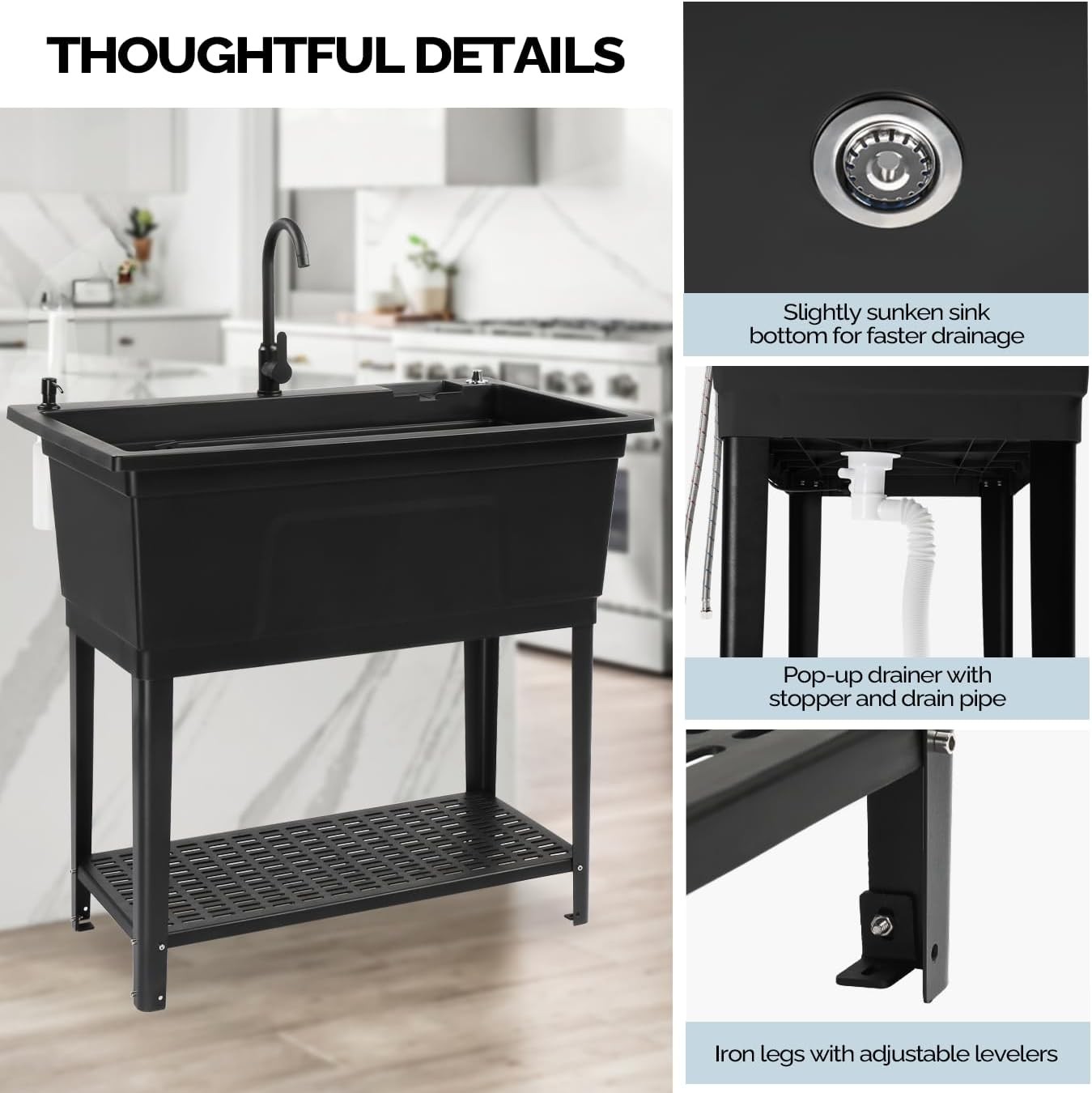 37-Gallon Freestanding Utility Sink with Faucet, 36″ Heightened Basin for Garage