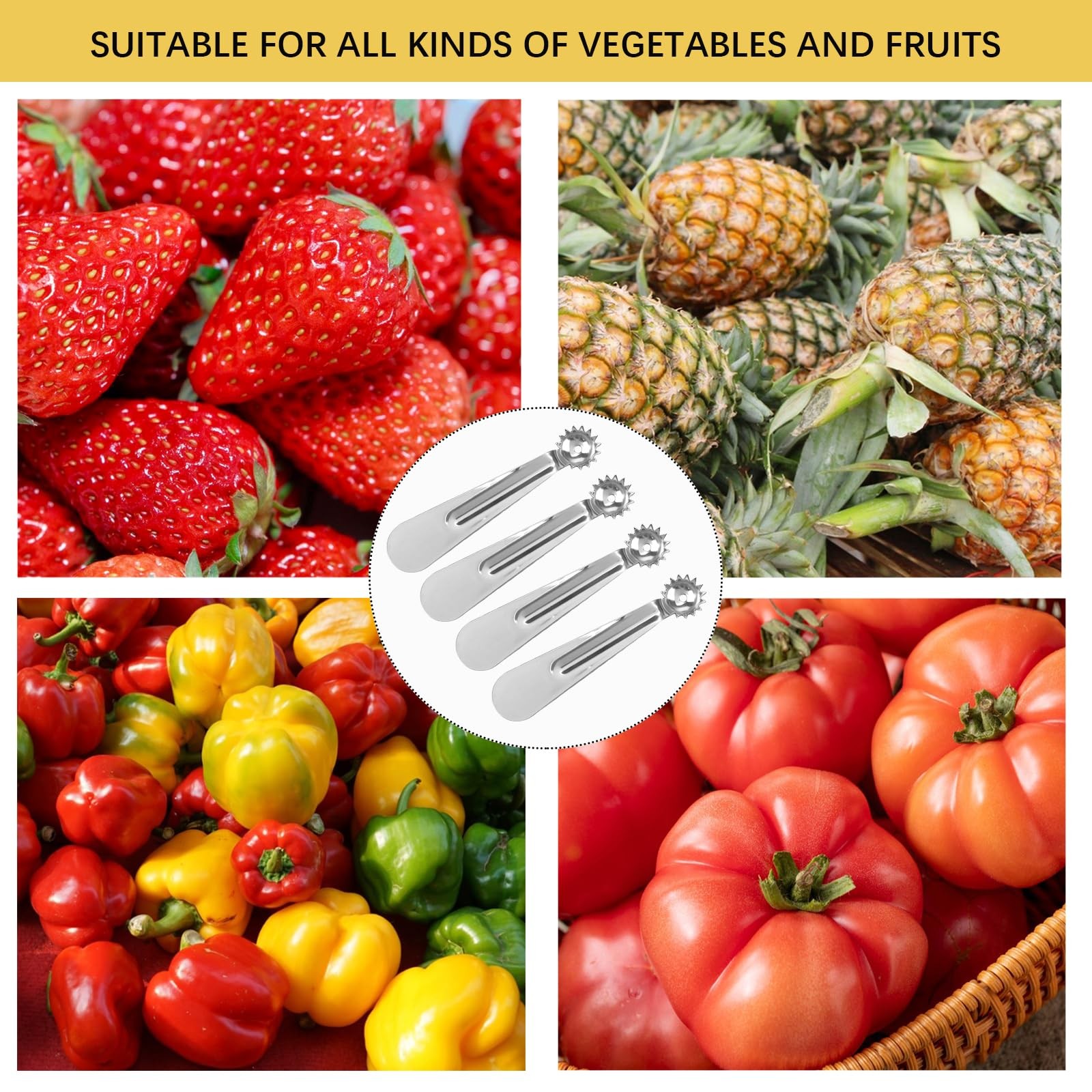 4 Pcs Tomato Corer Tool Strawberry Stainless Steel Sliver