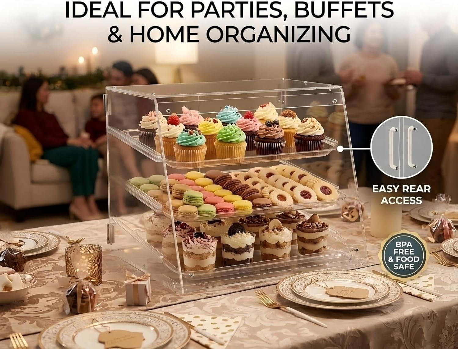 3-Tier Commercial Bakery Display Case | Countertop Pastry Showcase with Remov…