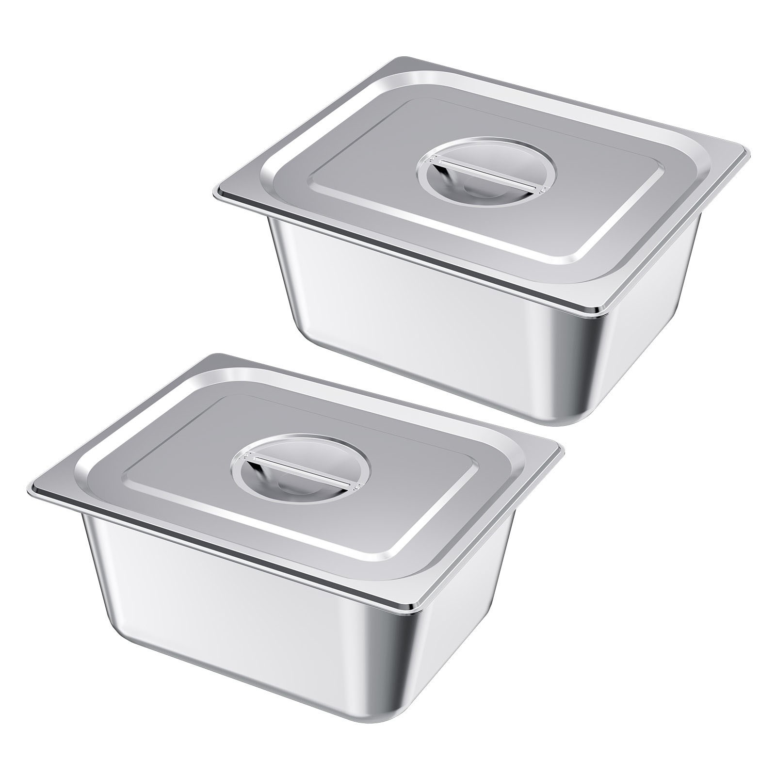 Uimoso 2Pack 6″ Stainless Steel Steam Table Pans Hotel Pans w/ Lids 1/2 Size
