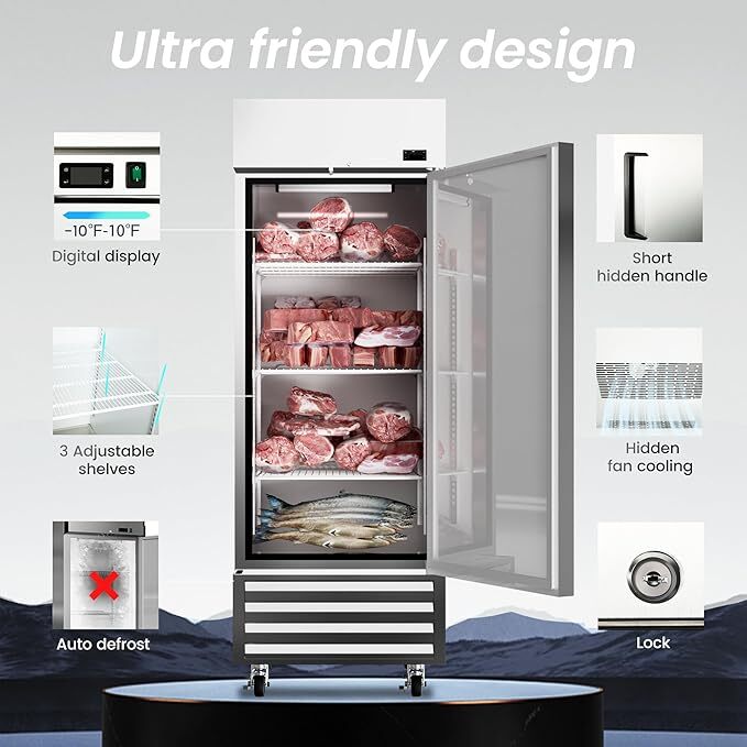 NEW Commercial Reach-In Freezer 23 Cu.Ft Stainless Steel W/Adjustable Shelves