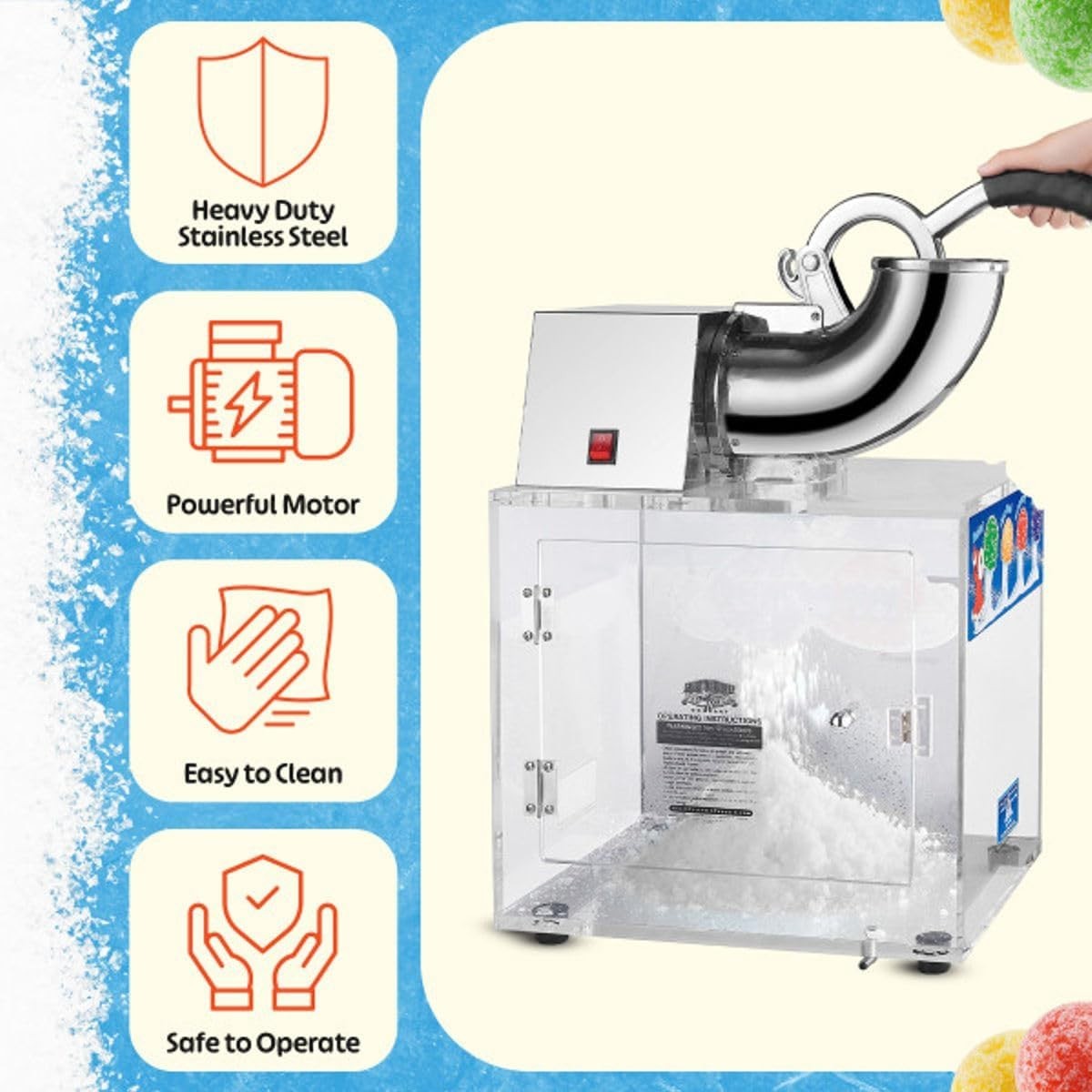 Polar Blast Snow Cone Machine – Acrylic Crushed Ice Maker Grinds Up to 500lbs…