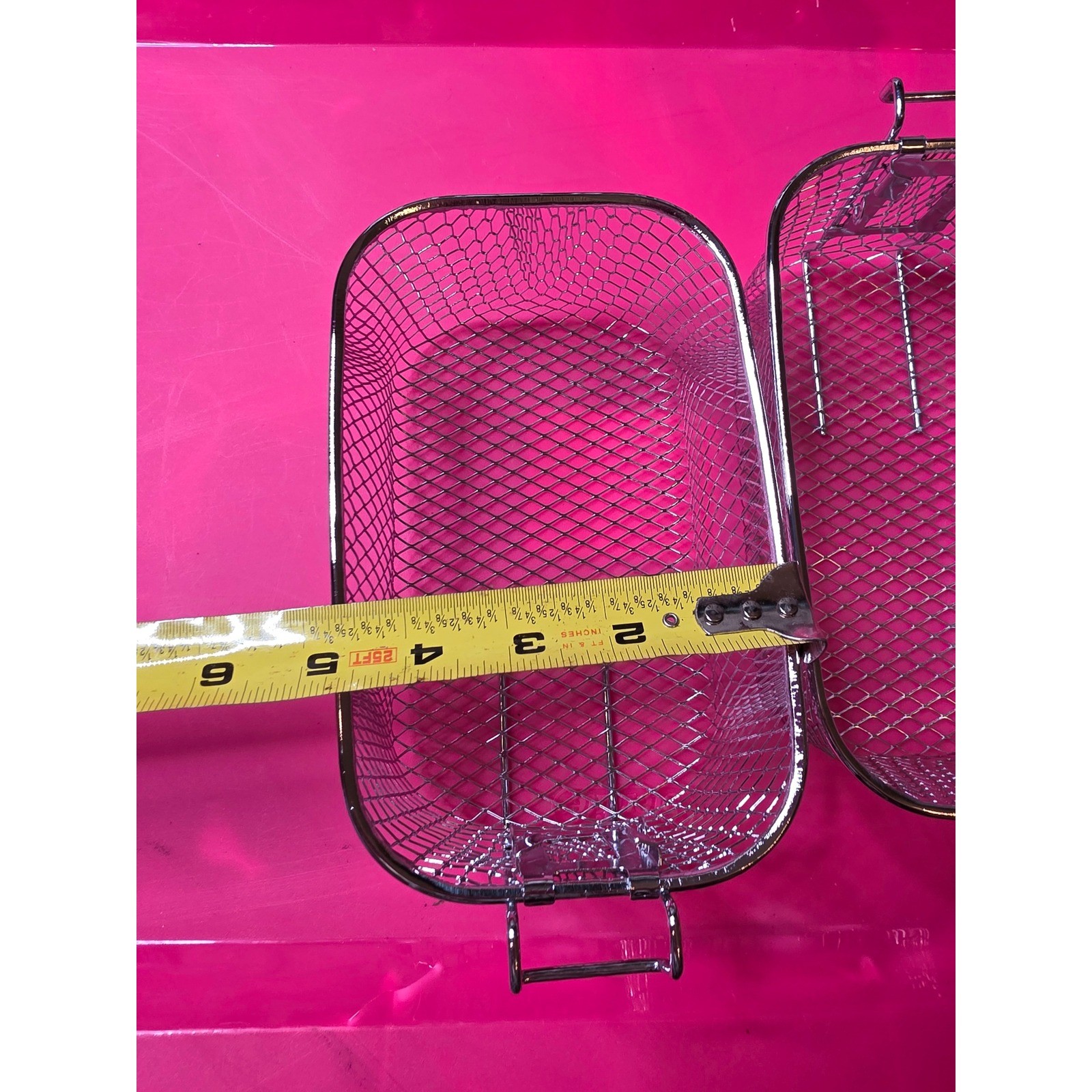 Set of 2 Silver Wire Mesh Deep Fryer Baskets with Hooks 8×4.5×4 Rectangular