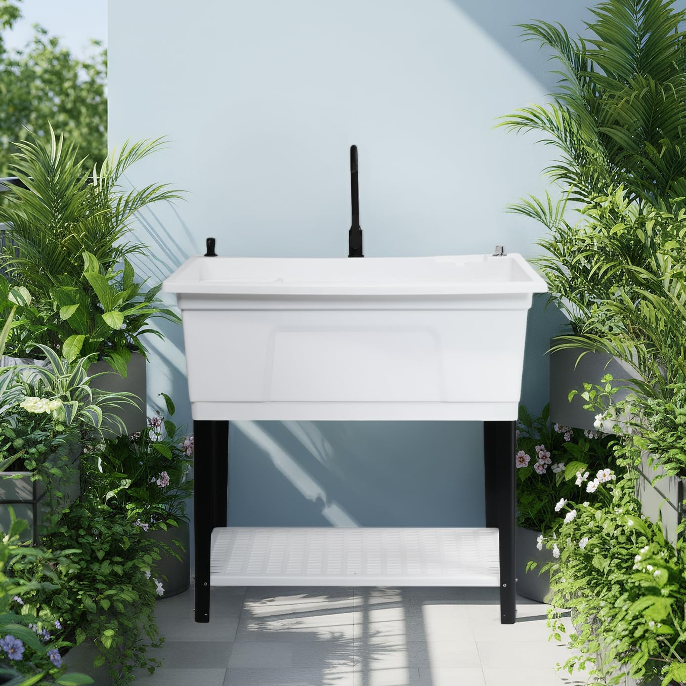 37-Gallon Freestanding Utility Sink with Faucet, 36″ Heightened Basin for Garage