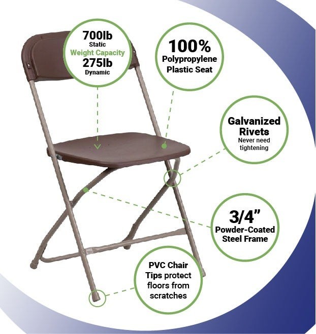 Plastic Folding Chairs Brown 10 Pack Indoor Outdoor Event Party 700 lb Capacity