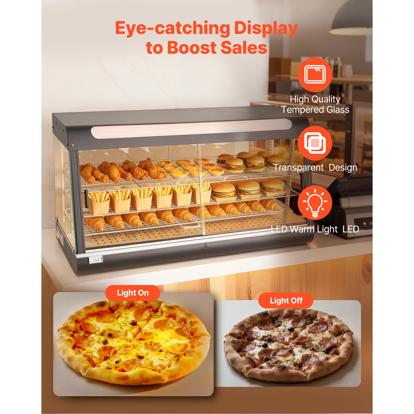 Uimoso 48″ 3-Tier Commercial Food Warmer Display Cabinet w/LED Light 190Qt/180L