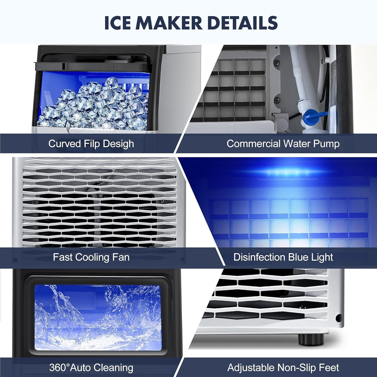 100LBS/24H Commercial Ice Maker Machine for Home Bar Restaurant