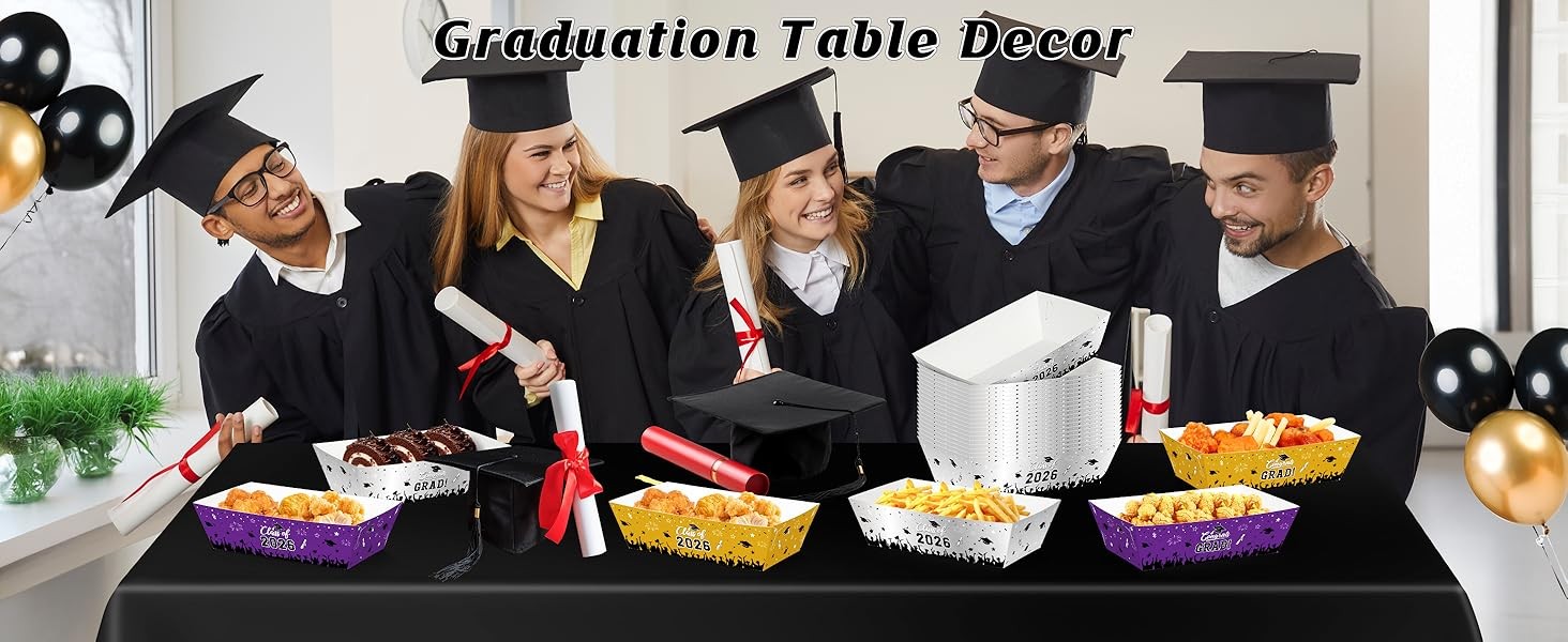 50 Pcs Graduation Decorations 2026, 2 Styles Graduation Food Trays Blue Serving