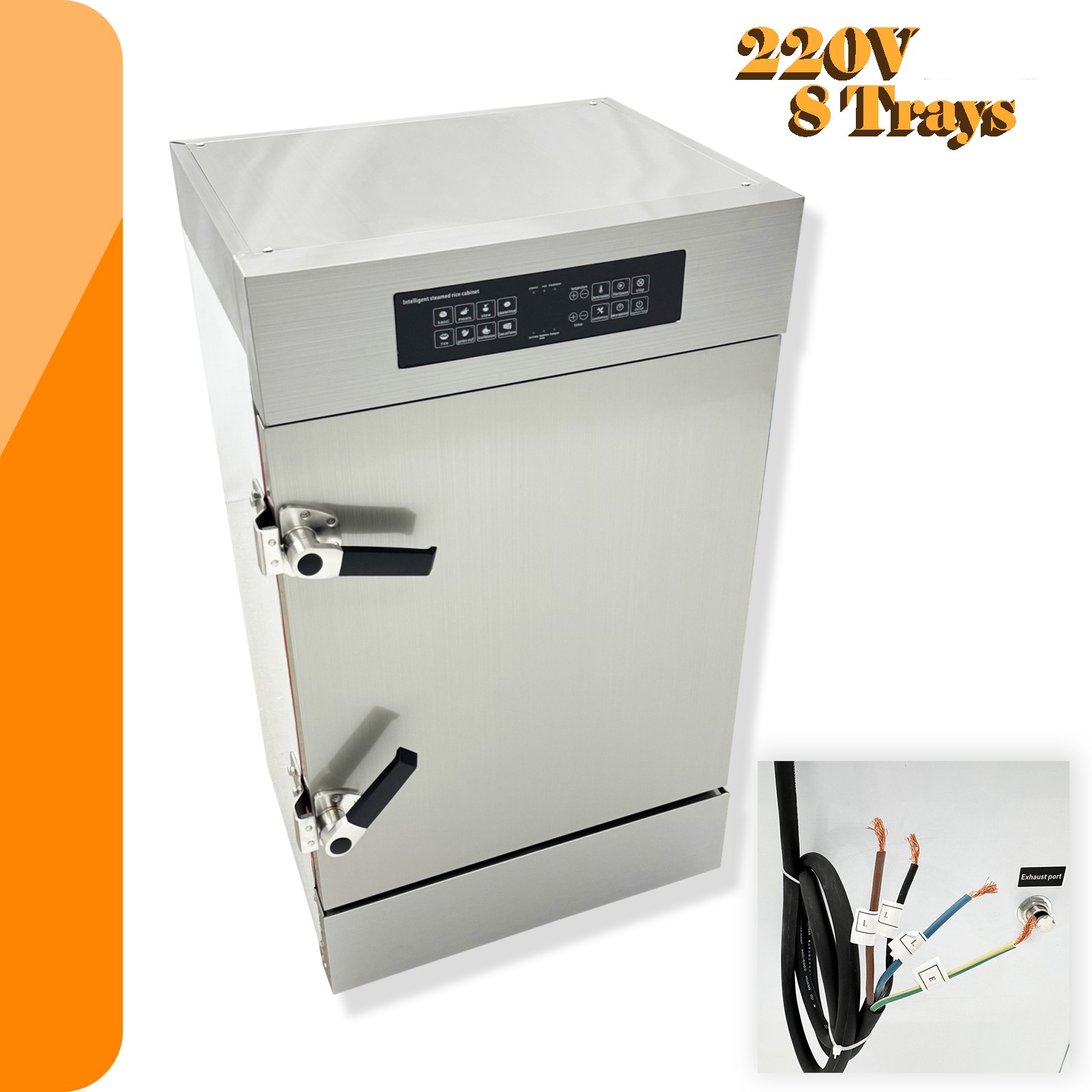 220V 3PH 9KW Intelligent Electric Steaming Cabinet 8 Trays Rice Steaming Box