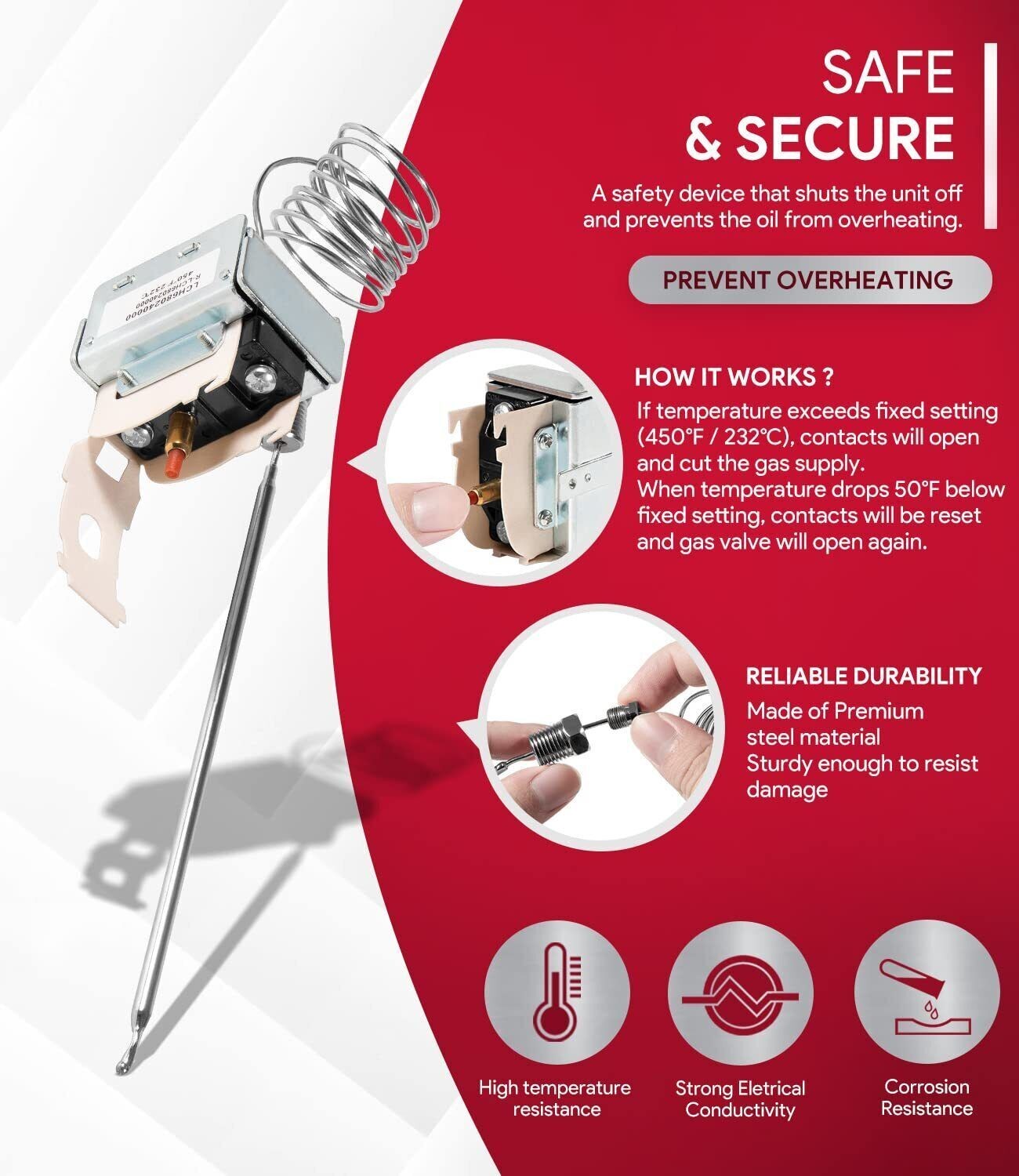 PP10084 High Limit Switch for Pitco All Gas Fryers Safety Thermostat Equipment