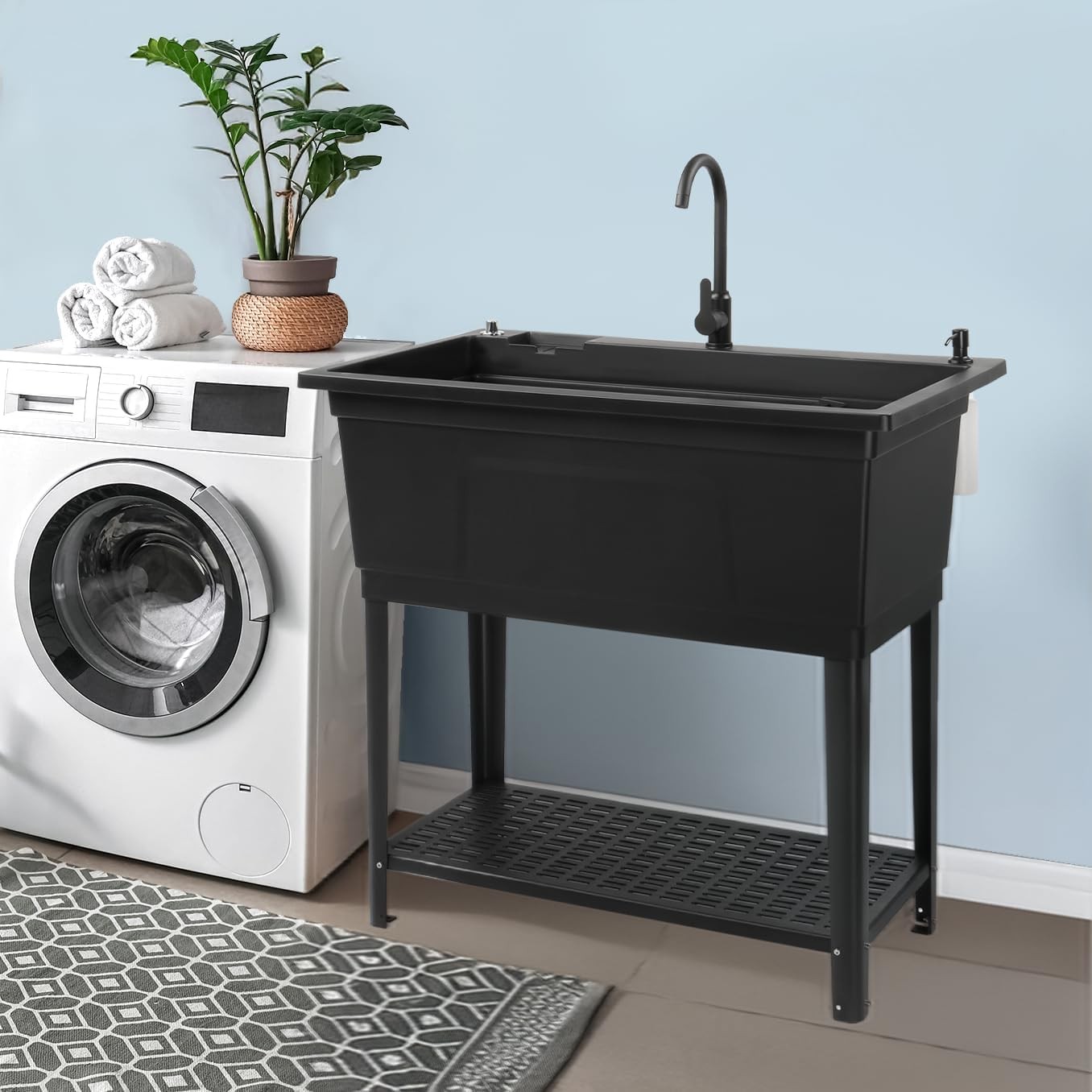 37-Gallon Freestanding Utility Sink with Faucet, 36″ Heightened Basin for Garage