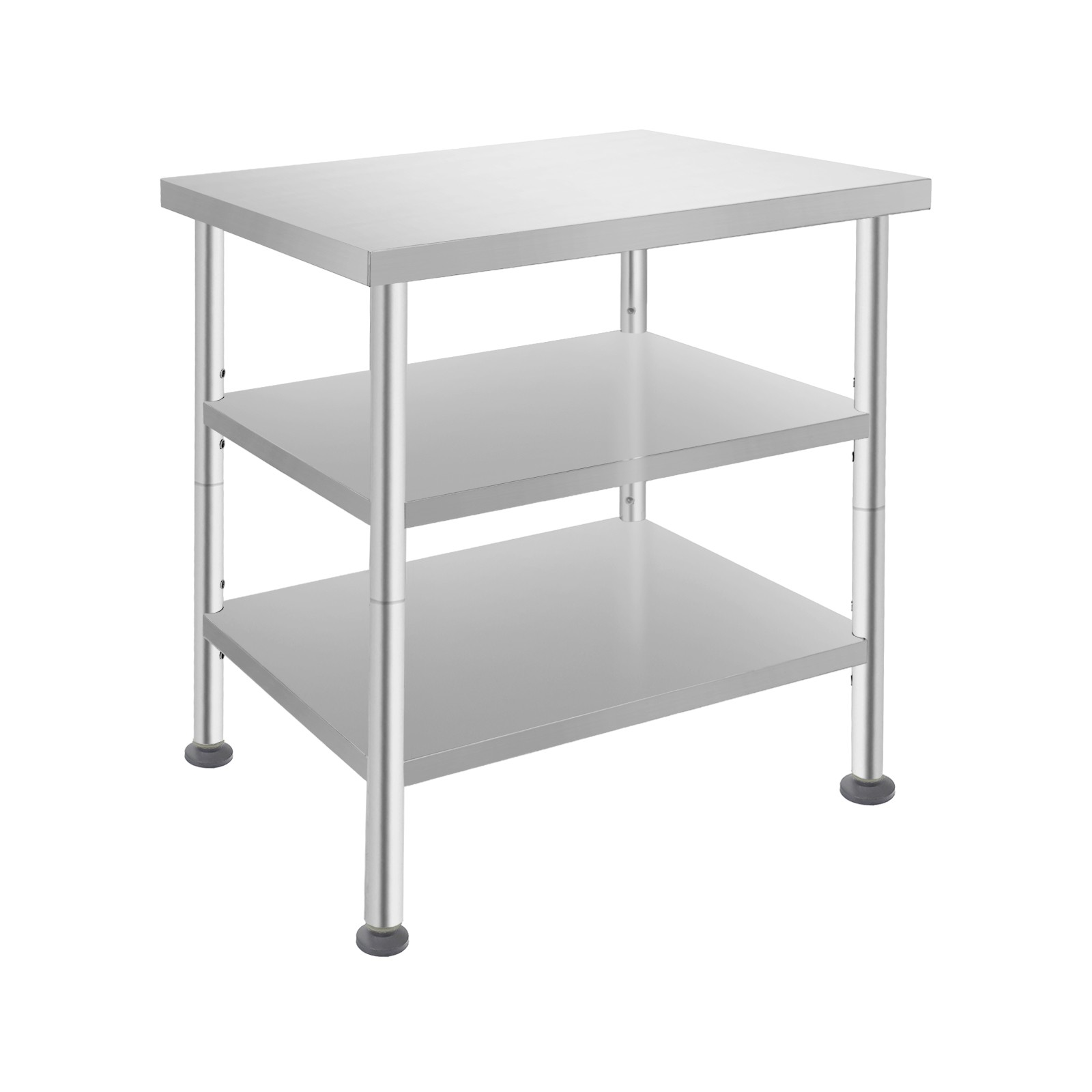 24*30*35in Work Table With Casters, 3 Tiers Garage Workbench, Silver Tool Bench