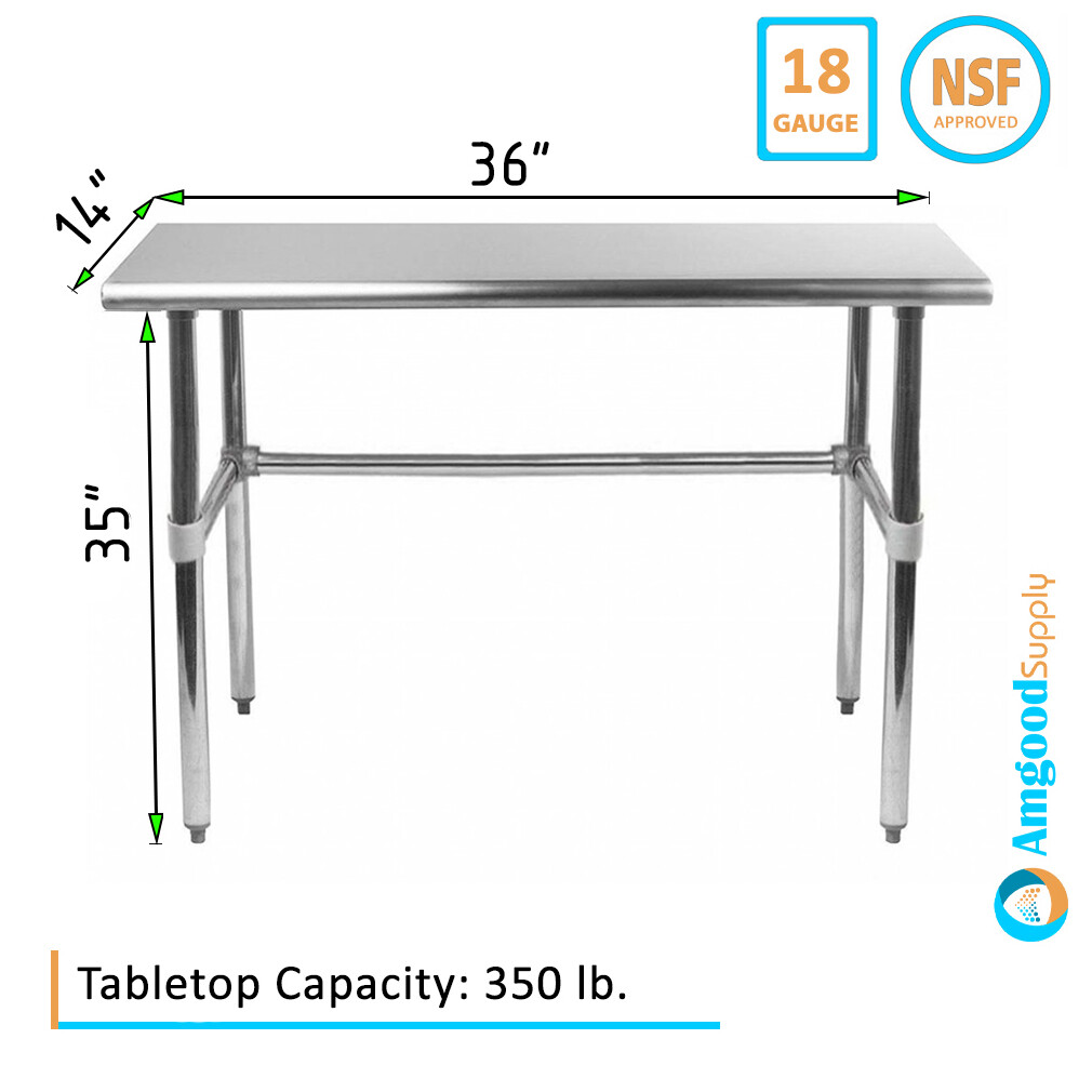 14″ X 36″ Stainless Steel Open Base Table | NSF Prep Metal Work Table