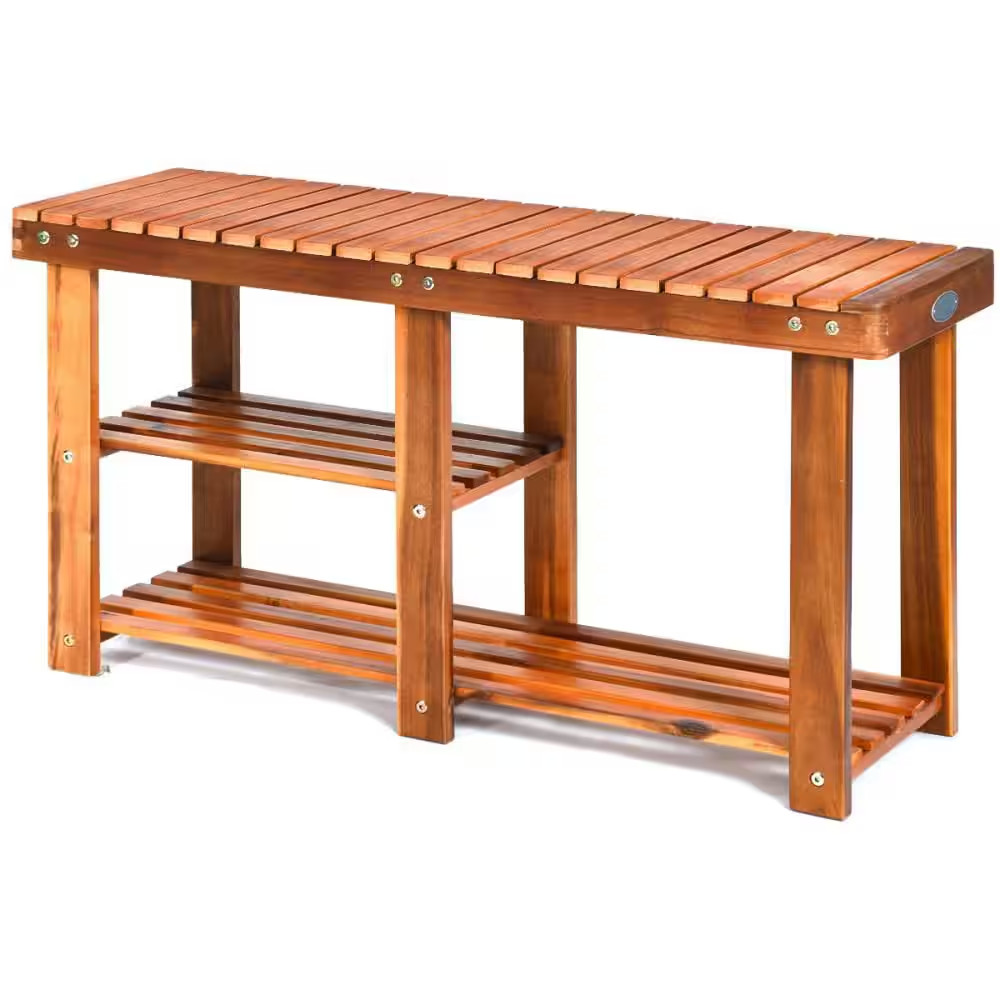 17.5 In. H X 34 In. W Wood Shoe Storage Bench 3-Tier Shoe Rack Freestanding Boot