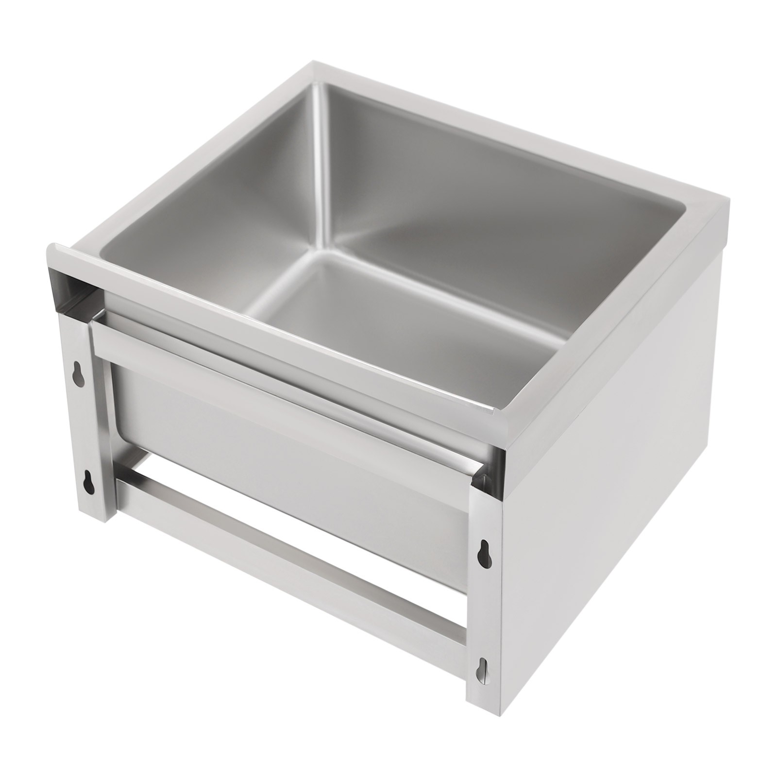 Stainless Steel Commercial Mop Sink 24*24*13in w/ Drain Hose Silver Square