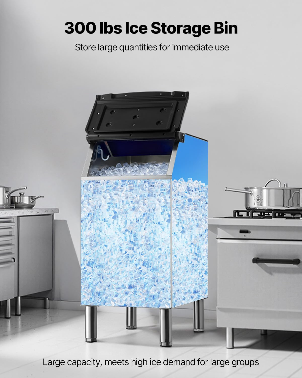 Commercial Ice Maker Storage Bin, 300 LBS Capacity Ice-Bin, Stainless Steel Comm