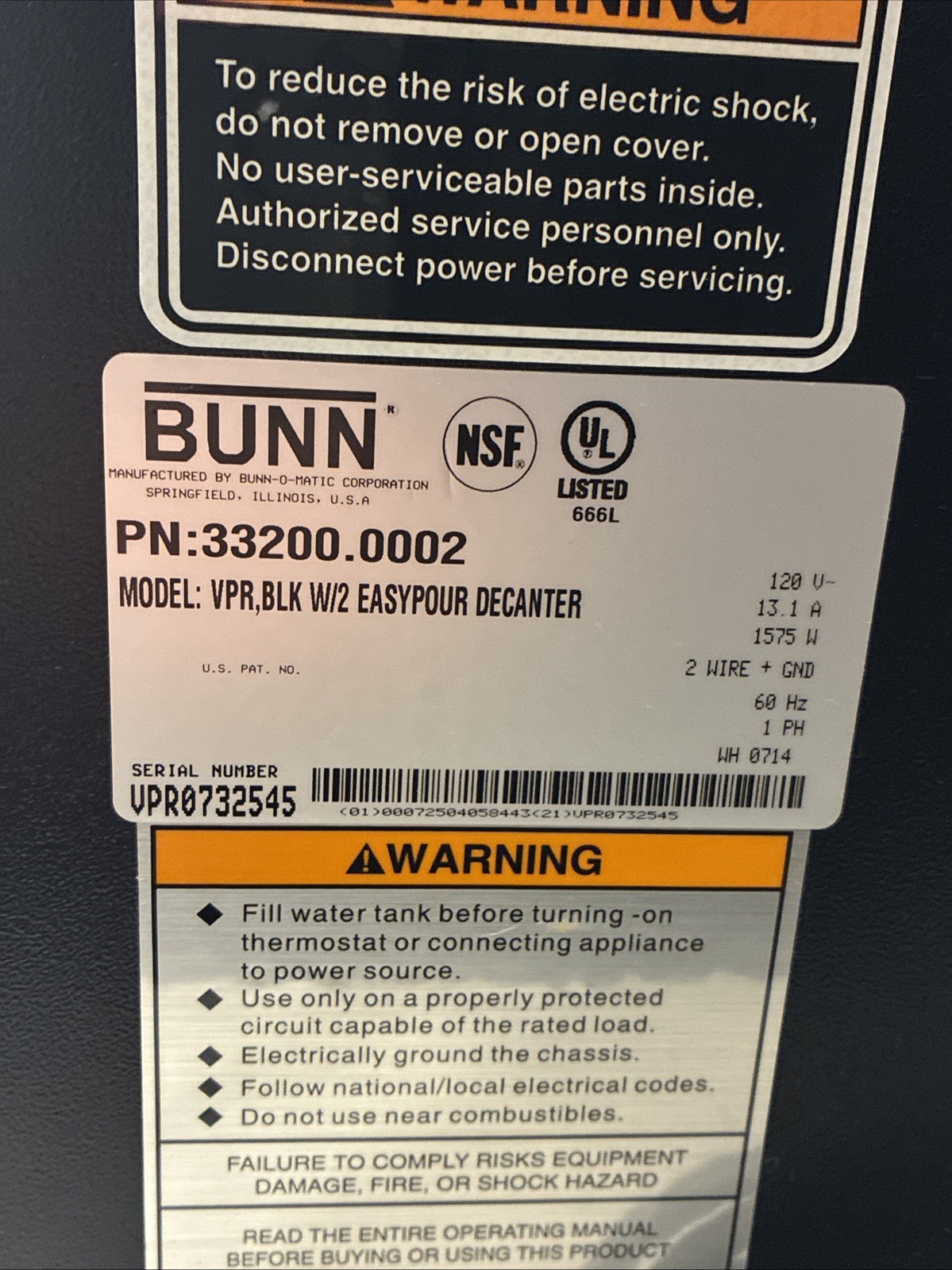 Bunn VPR 33200 Commercial Pour – Over Coffee Maker Dual Warmer (12-Cup) 120V