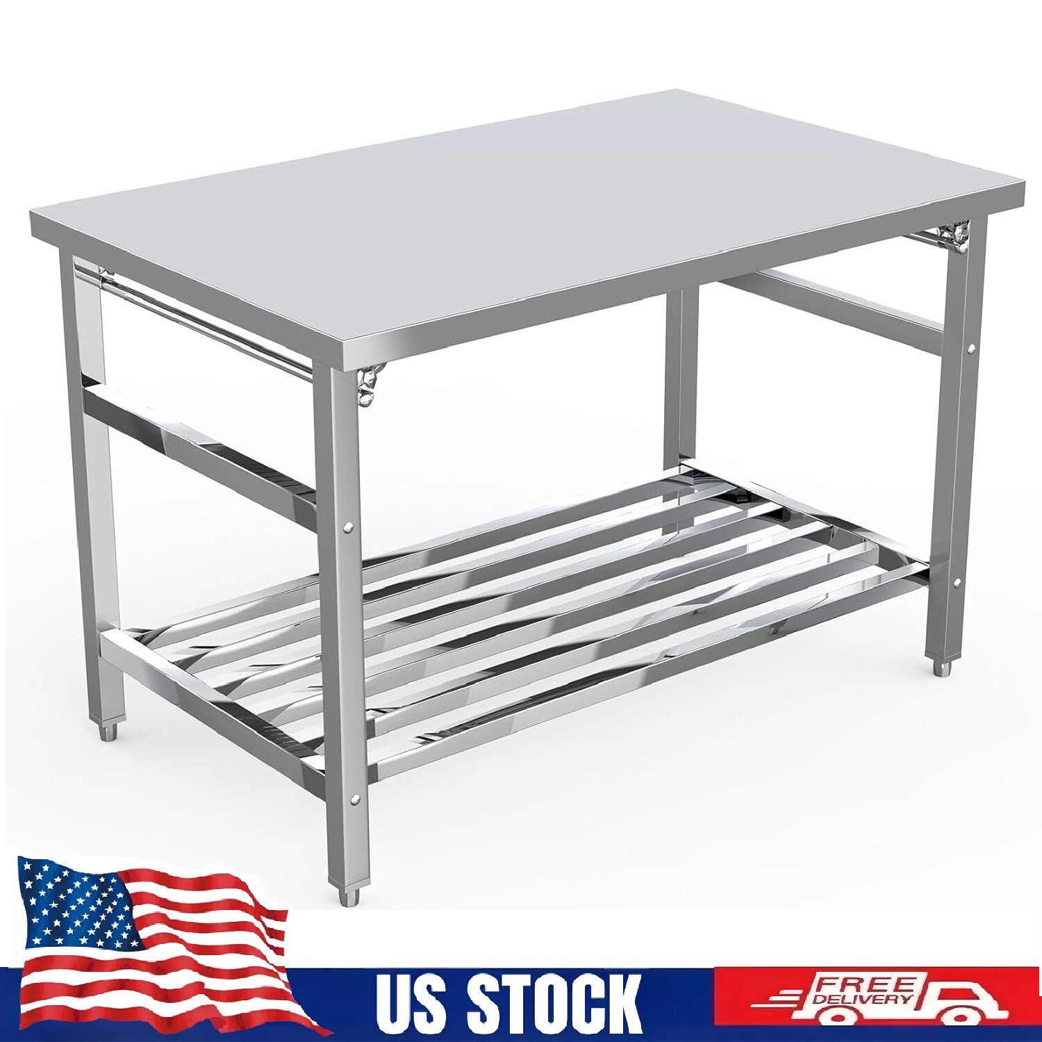 48×30″ Stainless Steel Prep Table ,Commercial Kitchen Foldable Food Prep Table