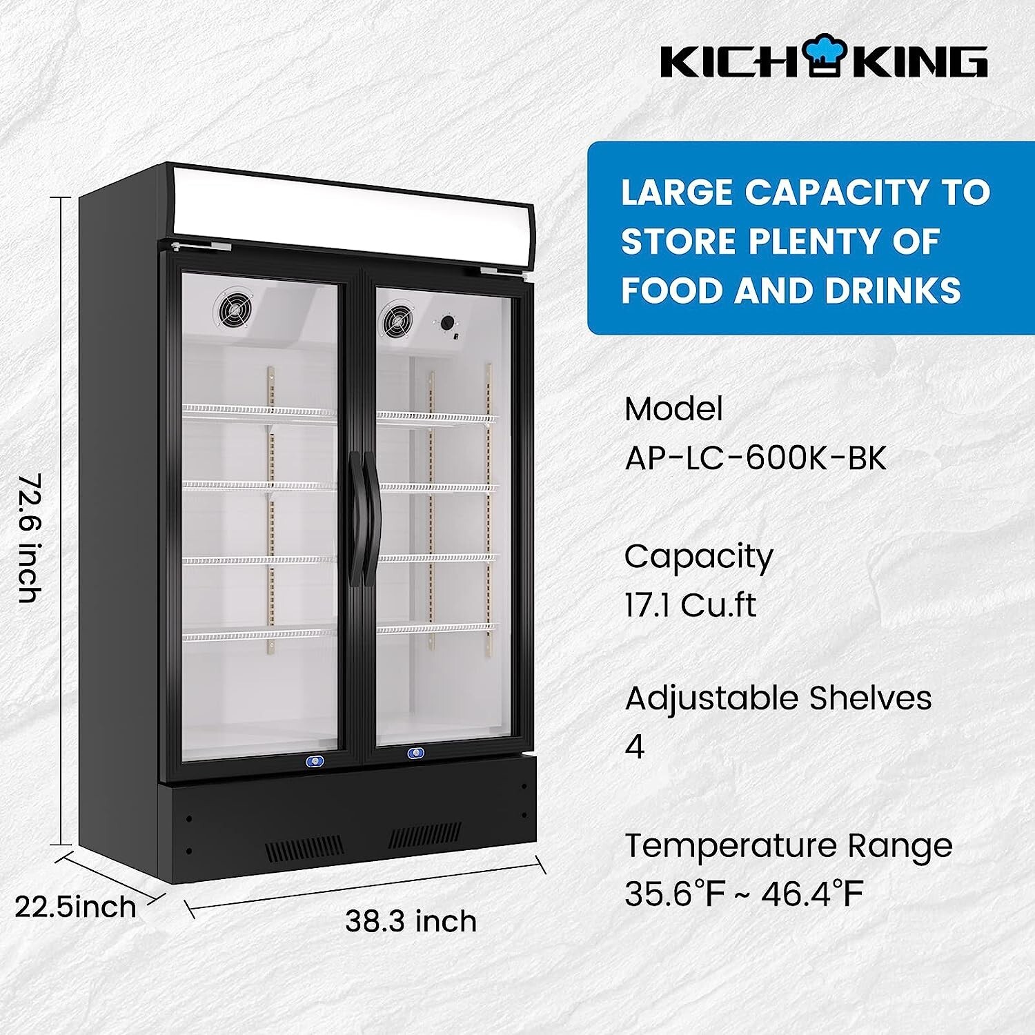 39″ Commercial Refrigerator 2 Glass Door Merchandiser Fridge Display Cooler New