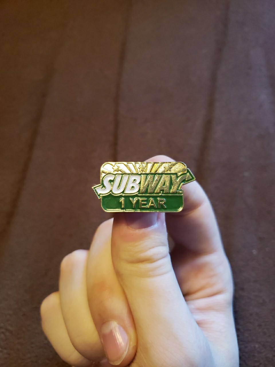 Subway Sandwich Restaurant Employee Service Award Pin 1 Year