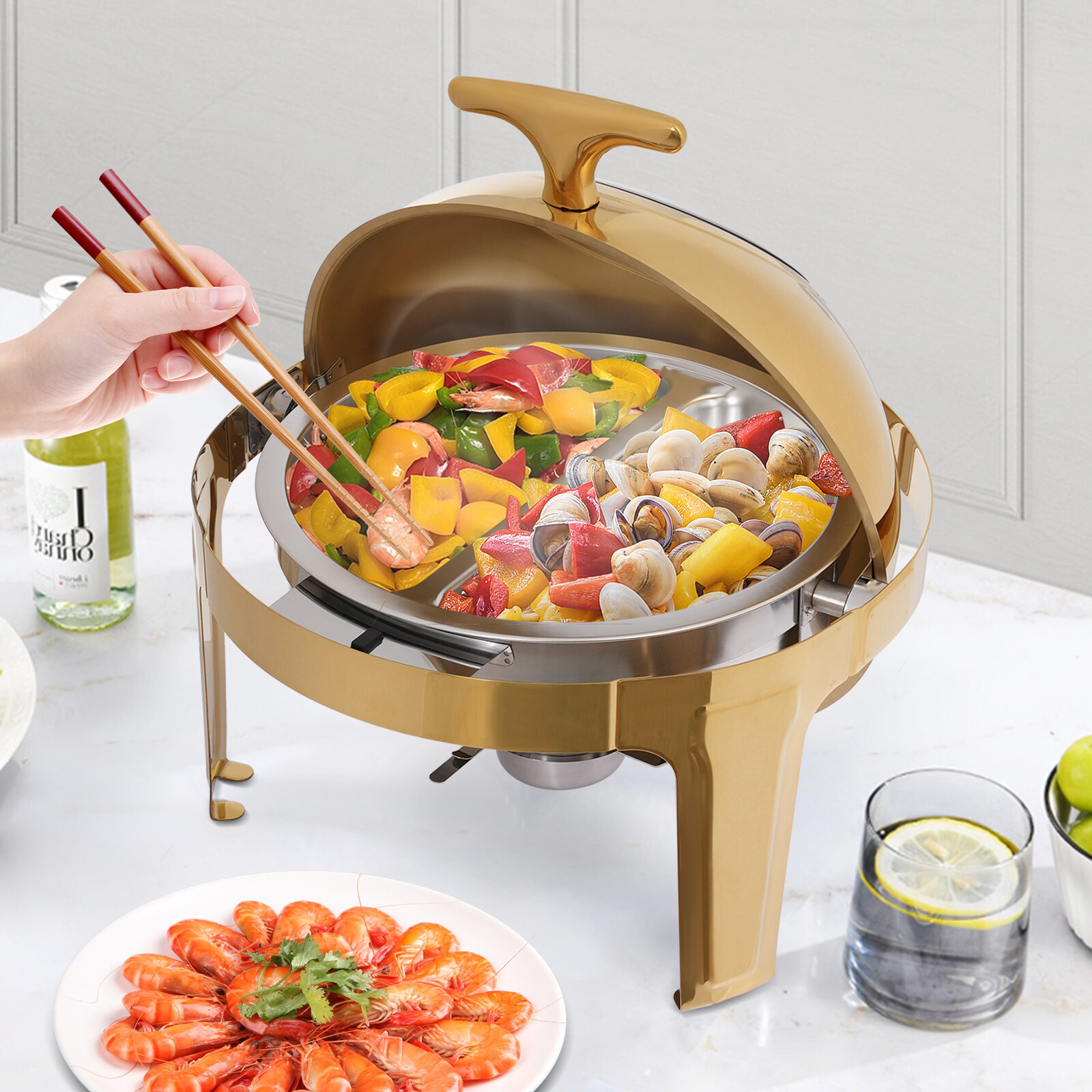 Gold 4.23QT Chafing Dish Buffet Set Catering Stainless Steel w/ Alcohol Stove