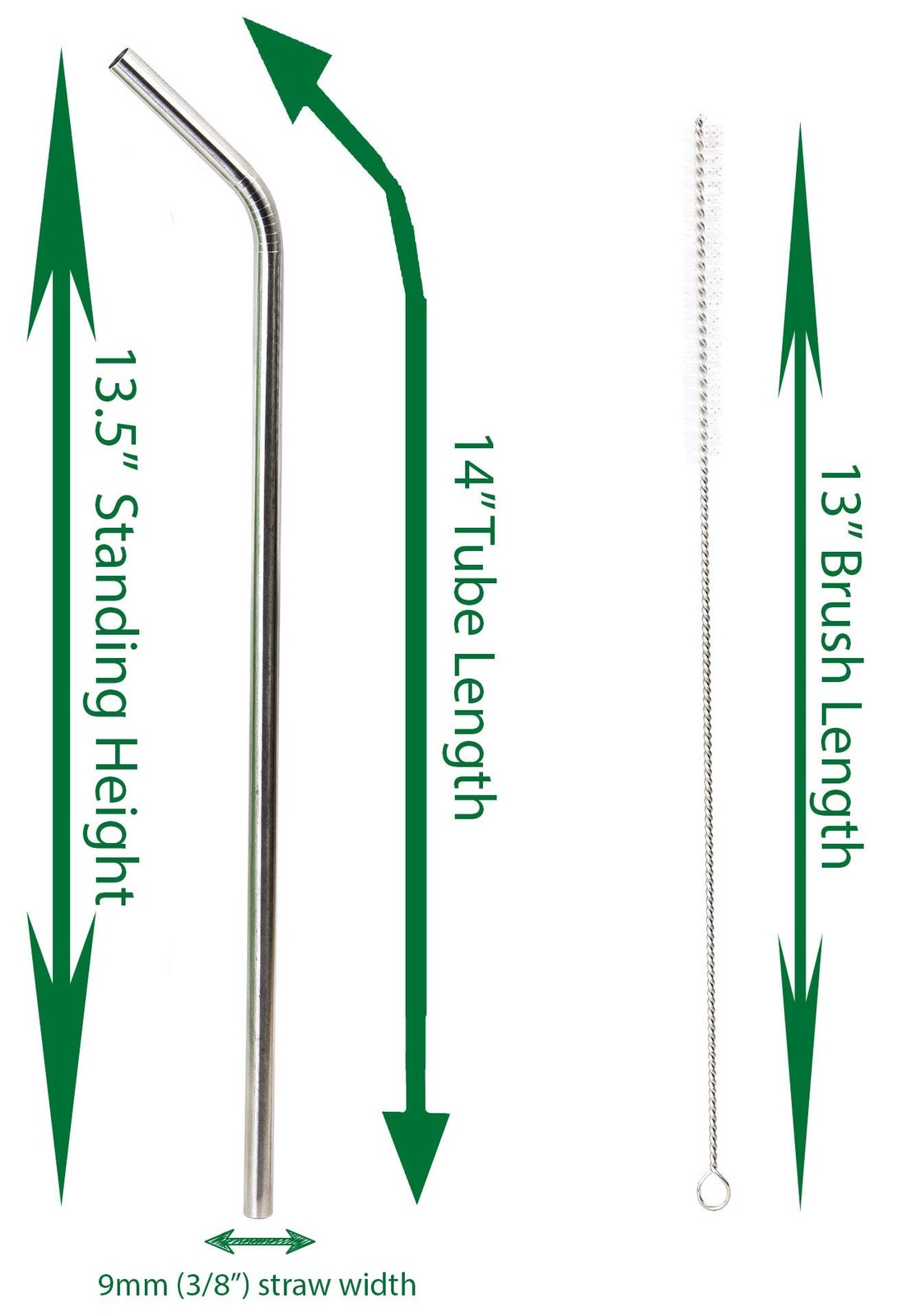 4 JUMBO 14″ Stainless Steel 100 oz Straw + 4 Jumbo Straws × 3/8″, Silver