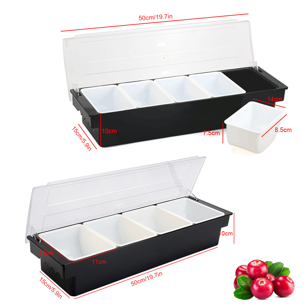 Condiment Tray Bar Caddy 3/4/5 Compartments Garnish Station Food Tray Bar Holder