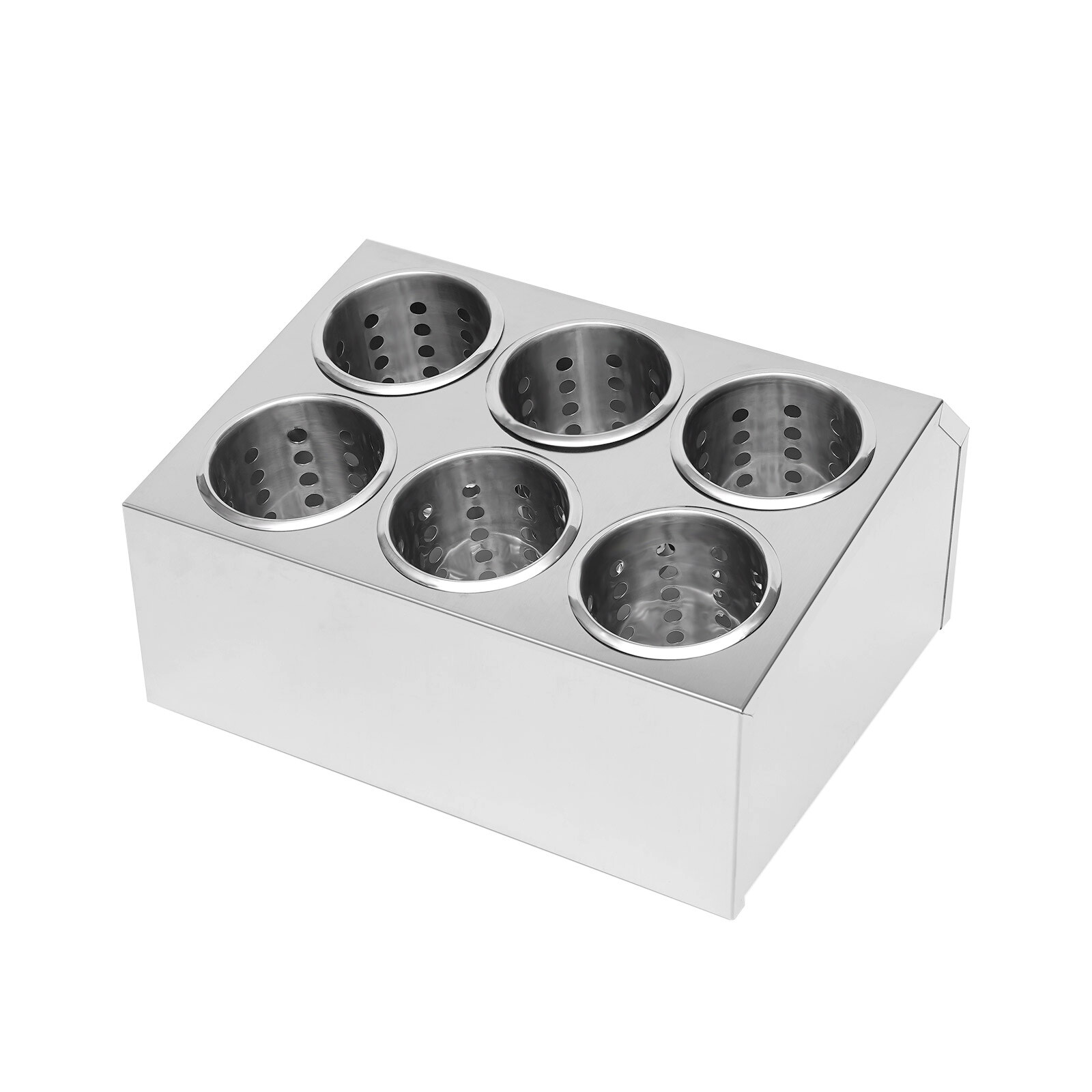 6 Holes Flatware Cylinder Holder Commercial Stainless Steel Utensil Storage