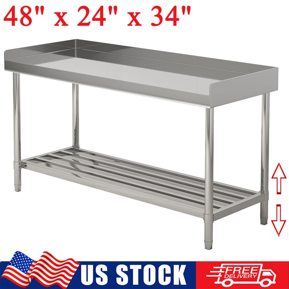 48″x24″ Stainless Steel Work & Prep Table with Backsplash for Commercial Kitchen