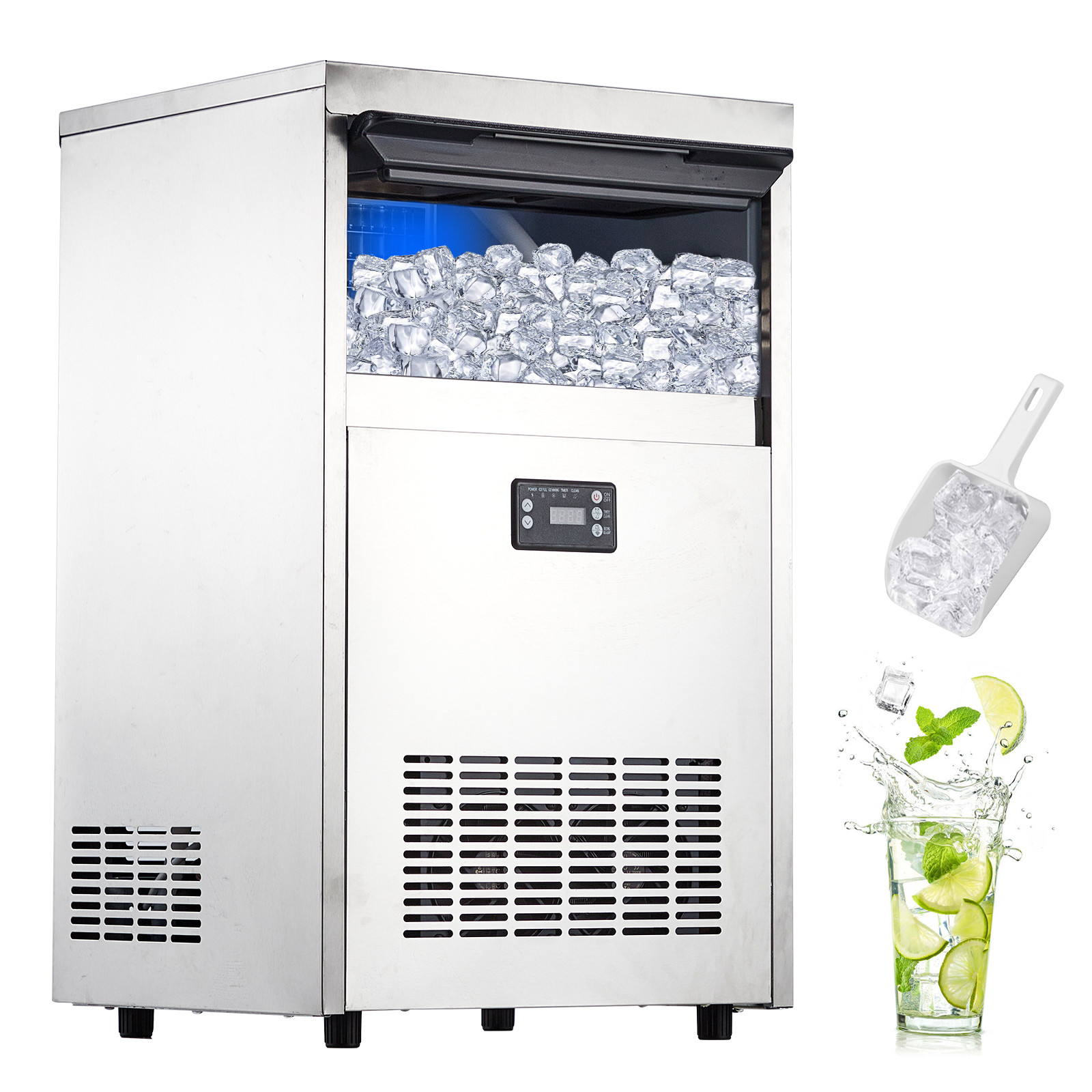 Commercial Ice Maker 100 Lbs 33 Lbs Storage Stainless Steel Dual Water Inlet