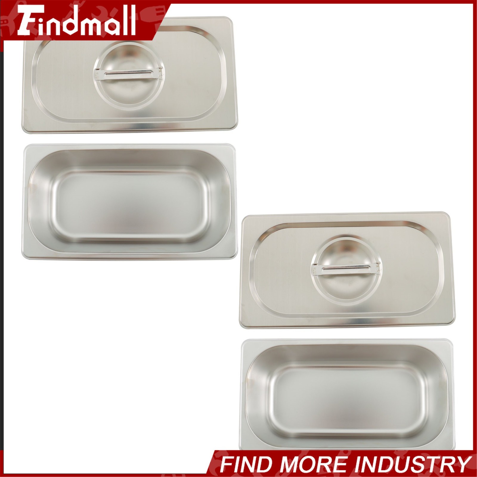 Findmall 2 pcs 1/3 Size Hotel Pan Lid 3.6 Inch Deep Stainless Steel Steam Table
