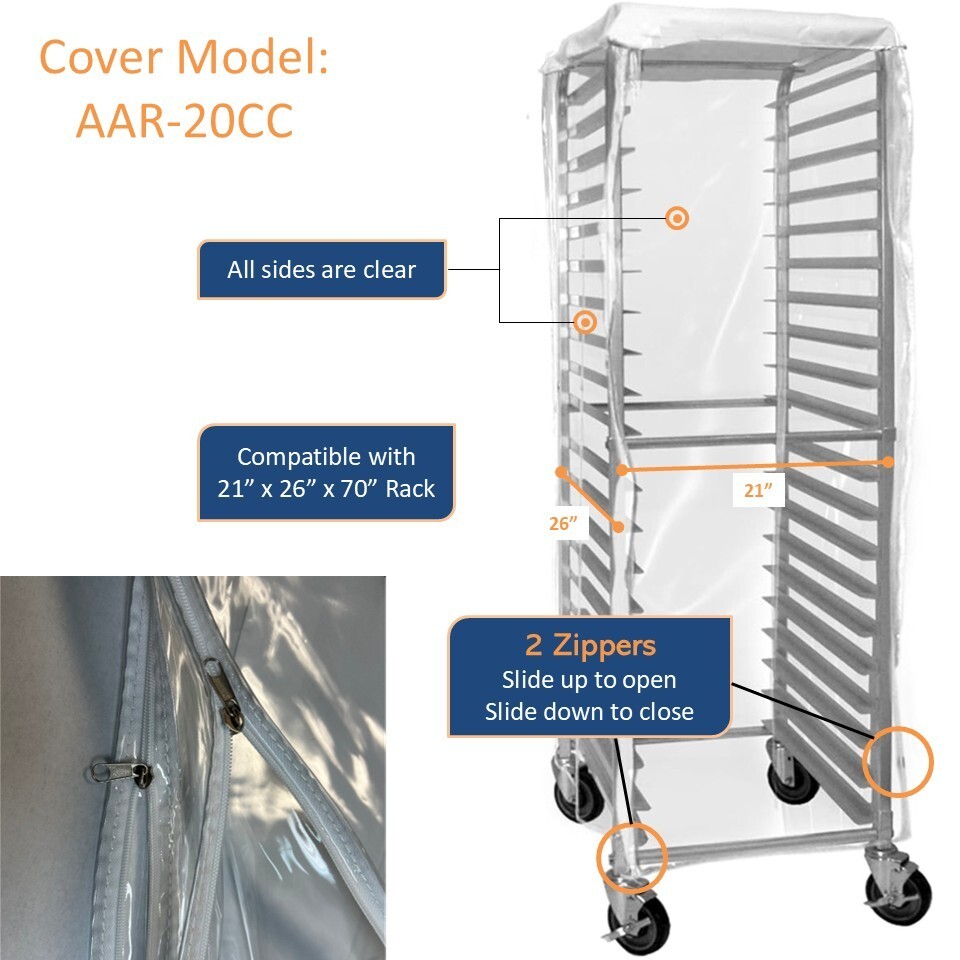 GSW AAR-20CC Clear Plastic Bun Pan Rack Cover with 2 Zippers for 21″ x 26″ Rack