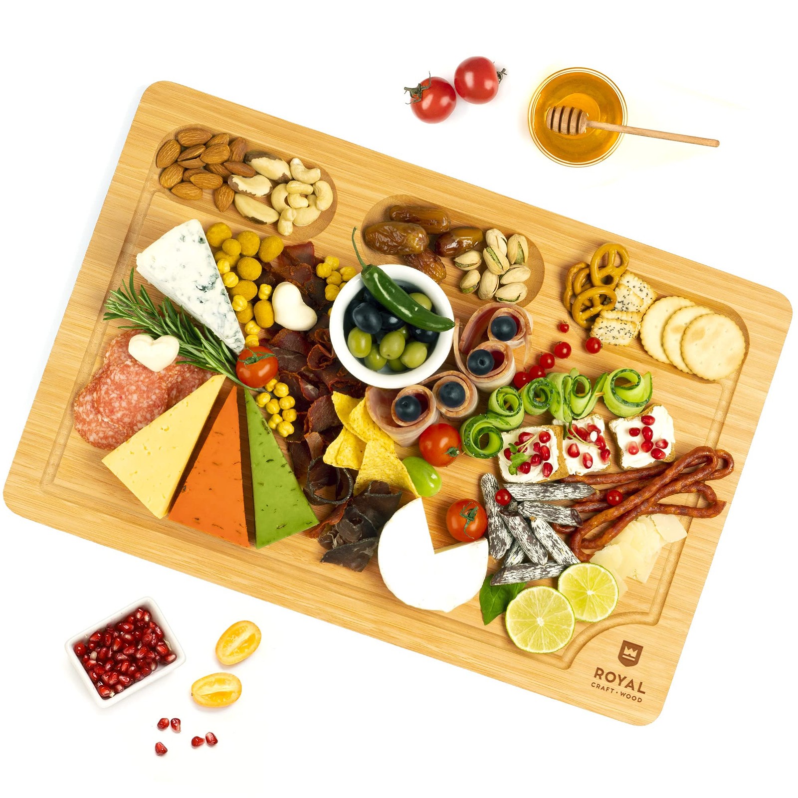 ROYAL CRAFT WOOD Charcuterie Board Set – Large Bamboo Cheese Board & Serving Tra