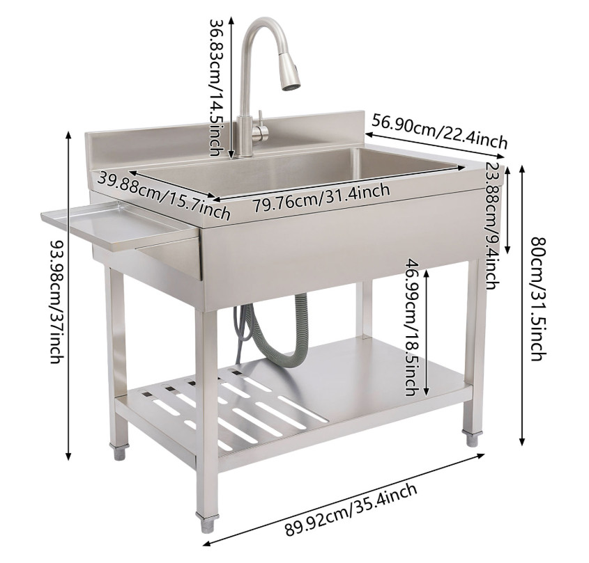 Single Bowl Kitchen Sink Stainless Steel Sink Commercial Sink w/Pull-out Faucet