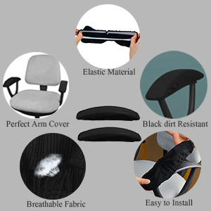 Black Polyester Elastic Stretch Chair Arm Covers, Machine Washable Office Chair
