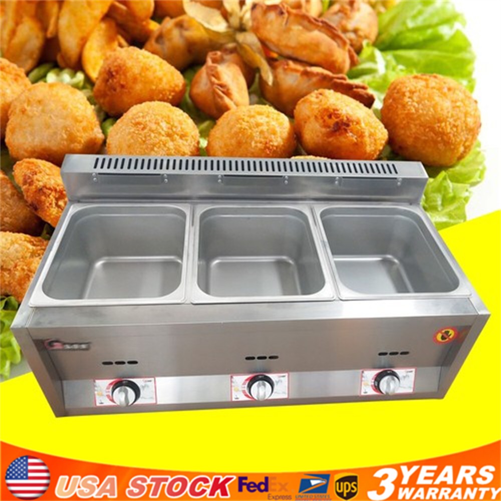 3 Pans Food Warmer Steam Buffet Counter-top Gas Fryer Steam Table Commercial
