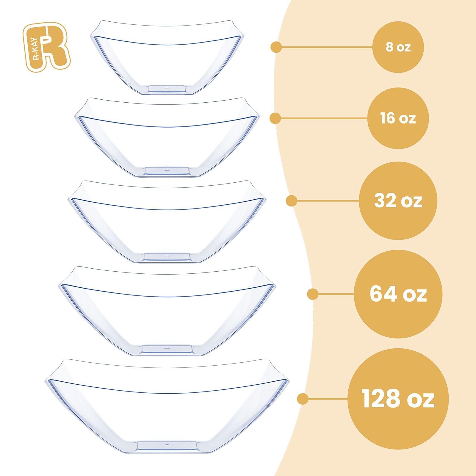 R-kay 6 Pack Extra Large Serving Bowl – 64 Ounce Plastic 64 OZ, Clear