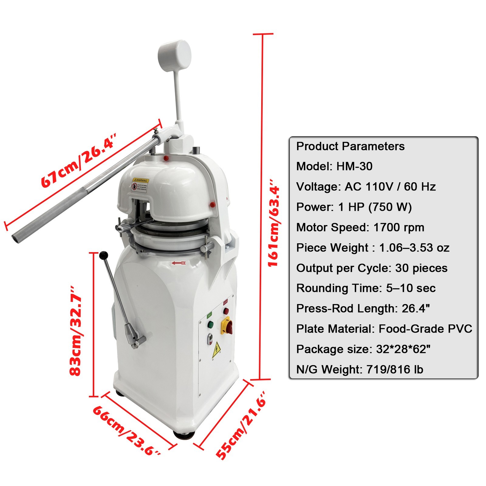 Semi-Automatic Dough Divider & Rounder (110V, 750W / 1HP, 30 pcs, 30-100g)