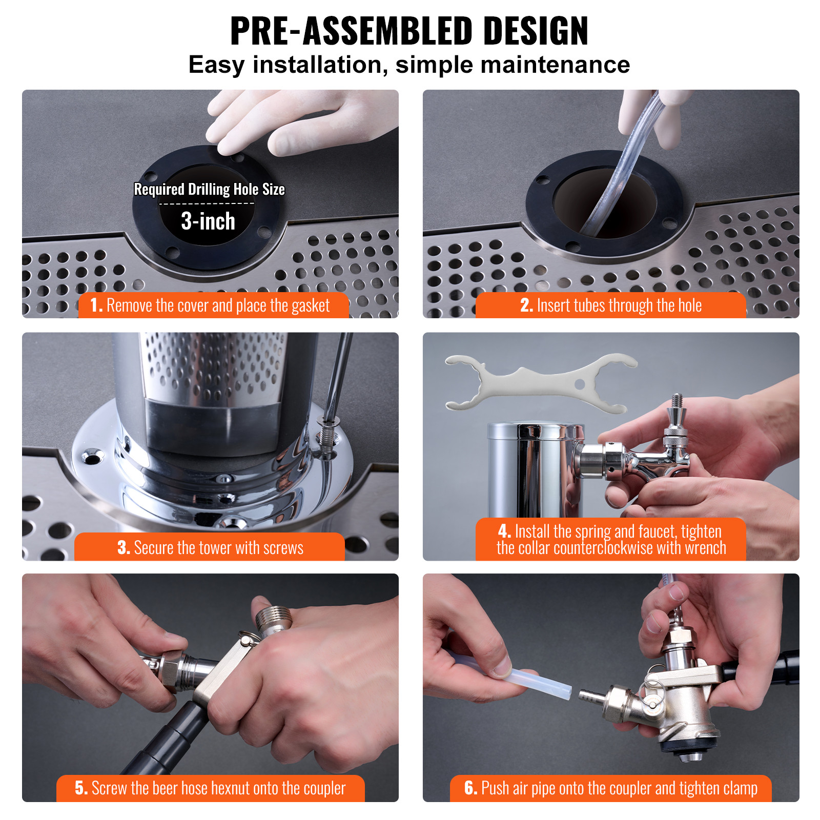 VEVOR Kegerator Tower Kit Double Taps Beer Conversion Kit with Beer Drip Tray