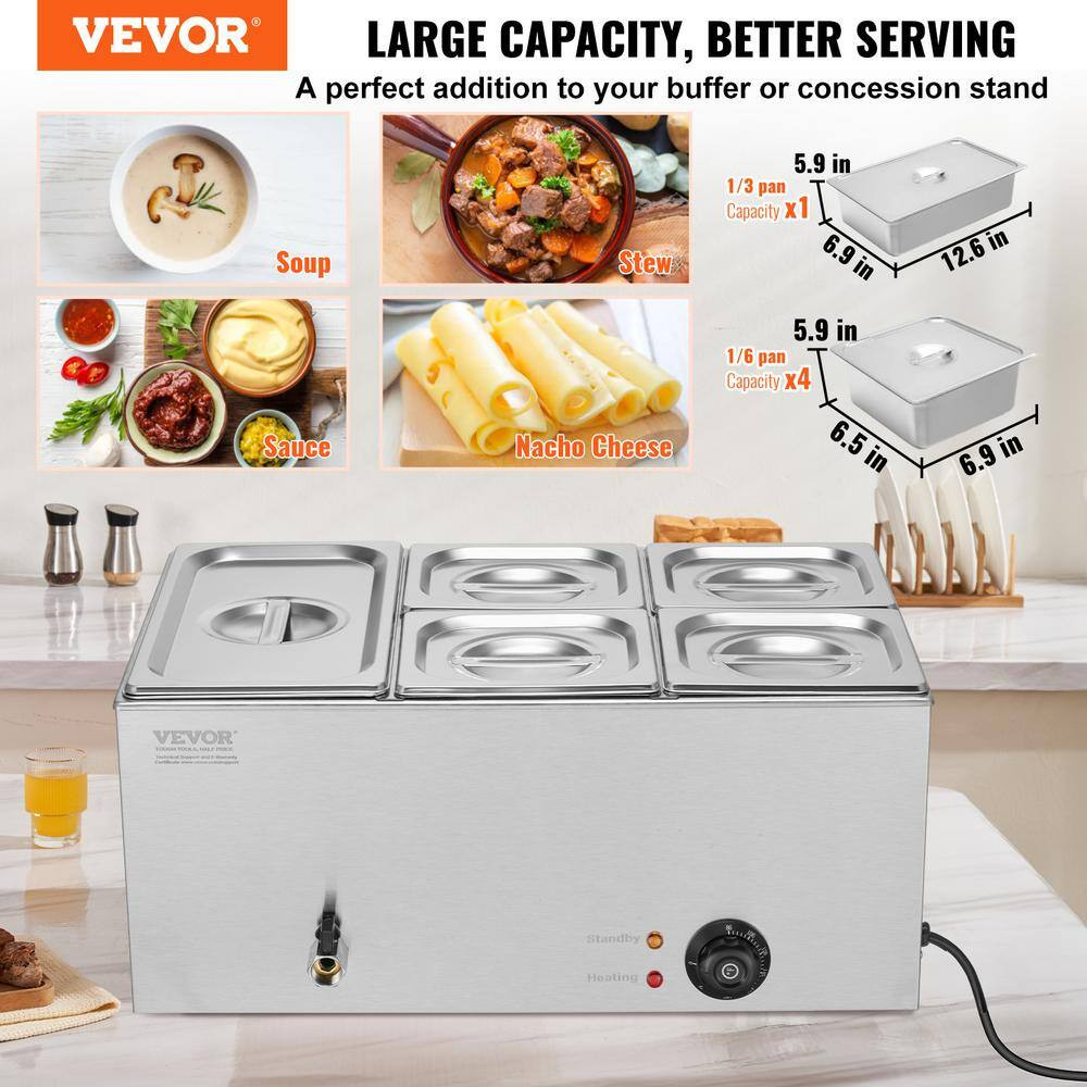 5-Pan Commercial Food Warmer, 15.3 Qt. 1200-Watt Professional Countertop Sliver