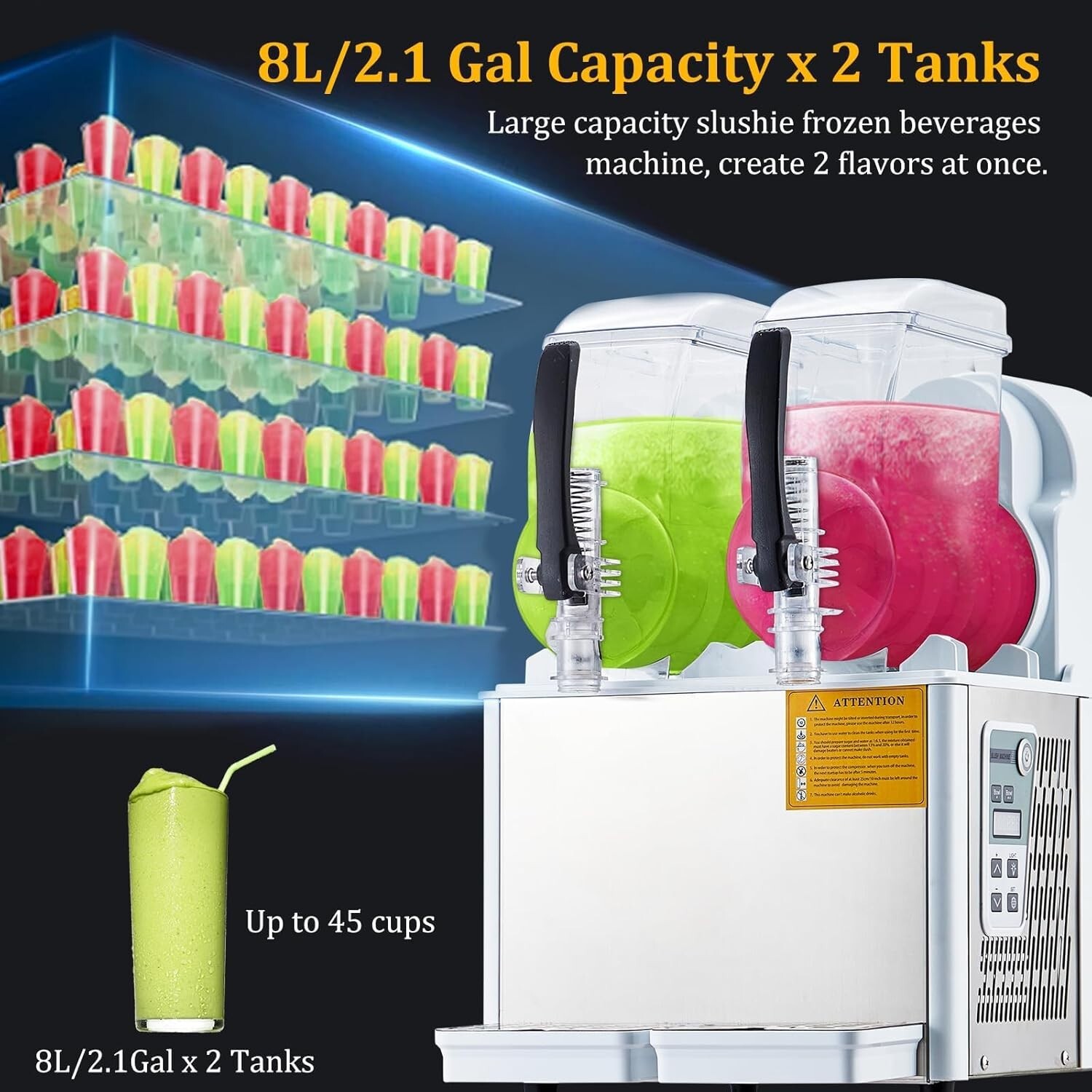 4L X 2 Commercial Slushie Machine, 370W Slushie Machine Frozen Drink Machine