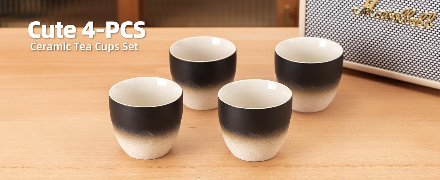 Ceramic Japanese Tea Cups Set of 4pcs, 5.4oz/160ml Elegant Ceramic Matcha Cups